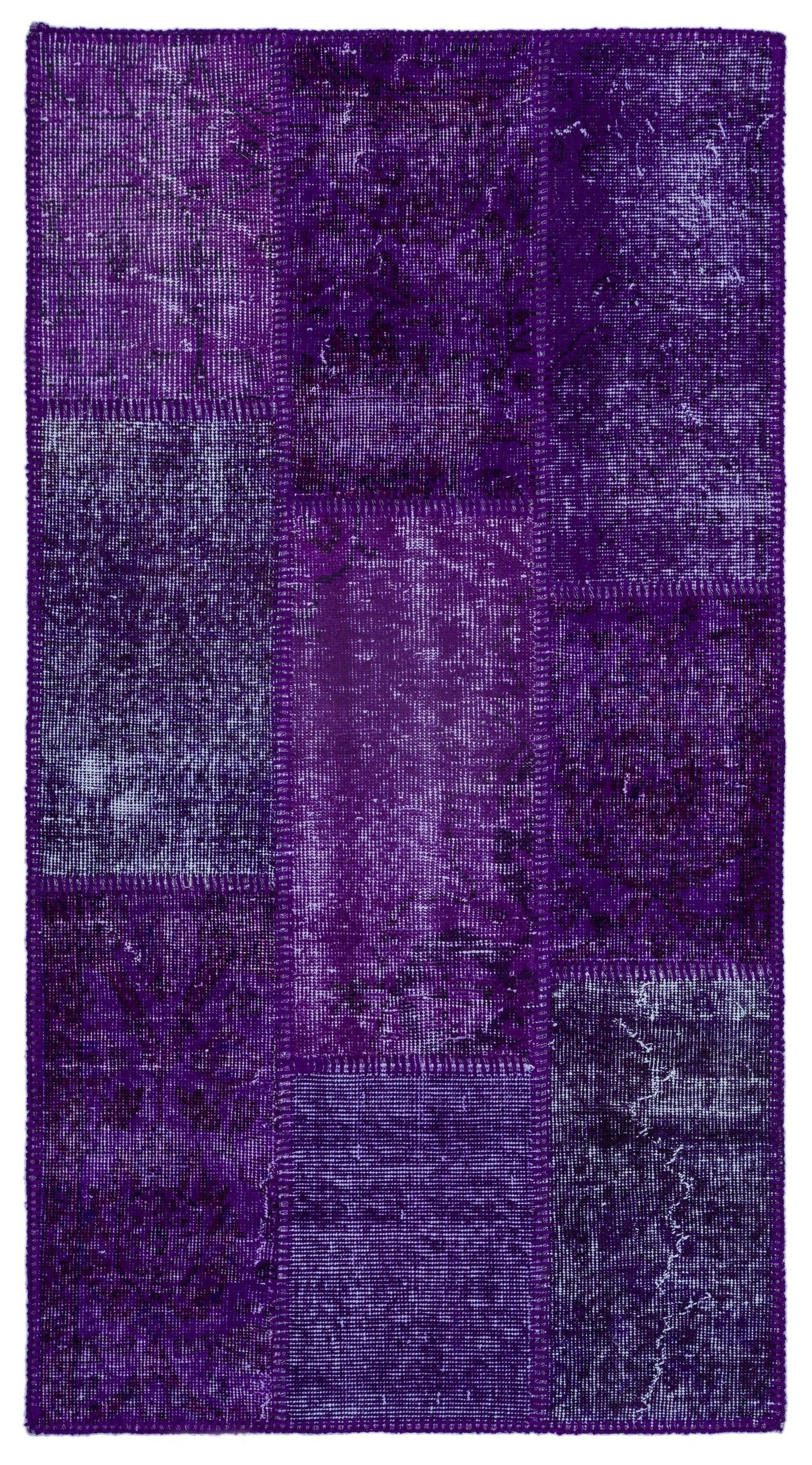 Iskece 25888 Purple Patchwork Wool Handmade Area Rug 2'7" x 4'11"