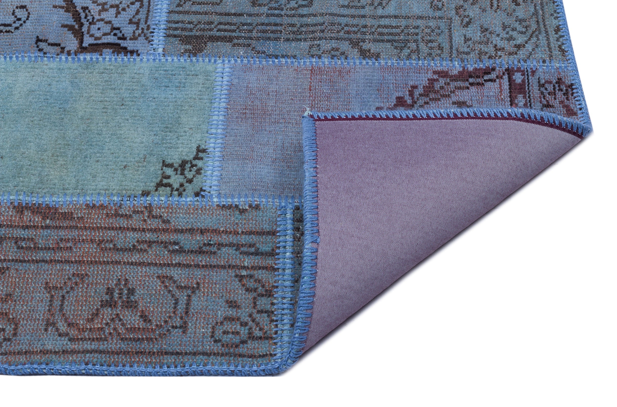 Iskece 25899 Blue Patchwork Wool Handmade Area Rug 2'7" x 4'11"