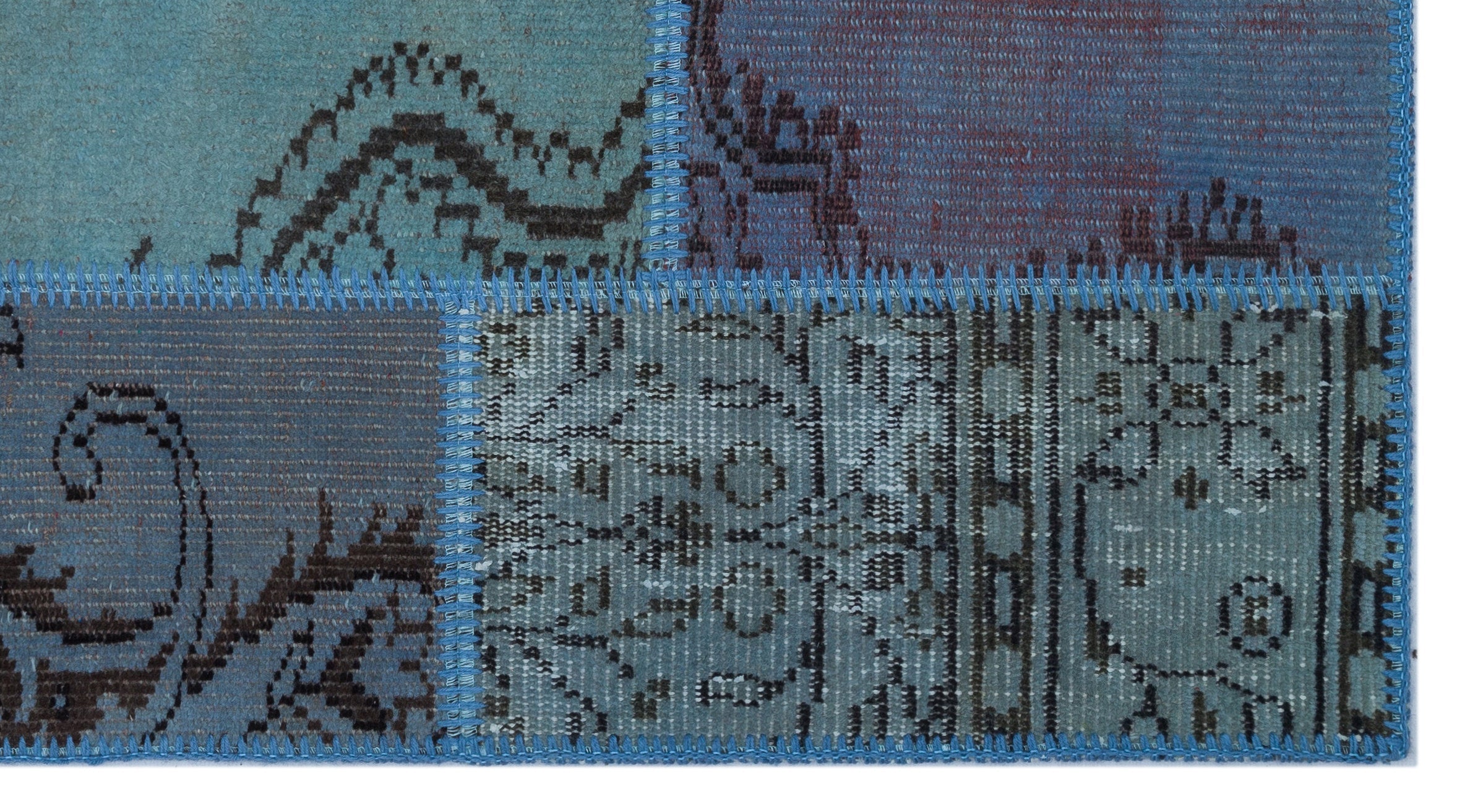 Iskece 25899 Blue Patchwork Wool Handmade Area Rug 2'7" x 4'11"