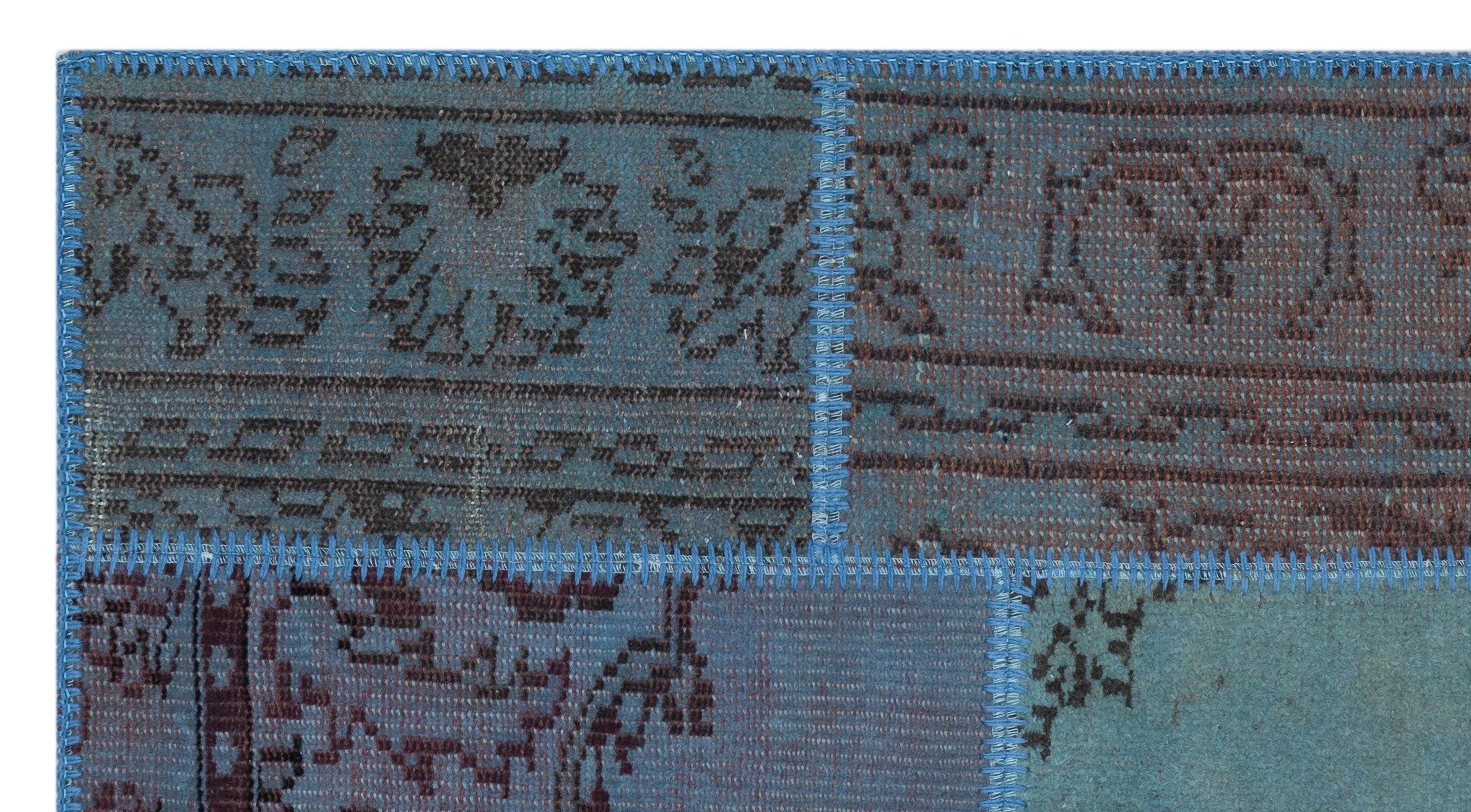 Iskece 25899 Blue Patchwork Wool Handmade Area Rug 2'7" x 4'11"
