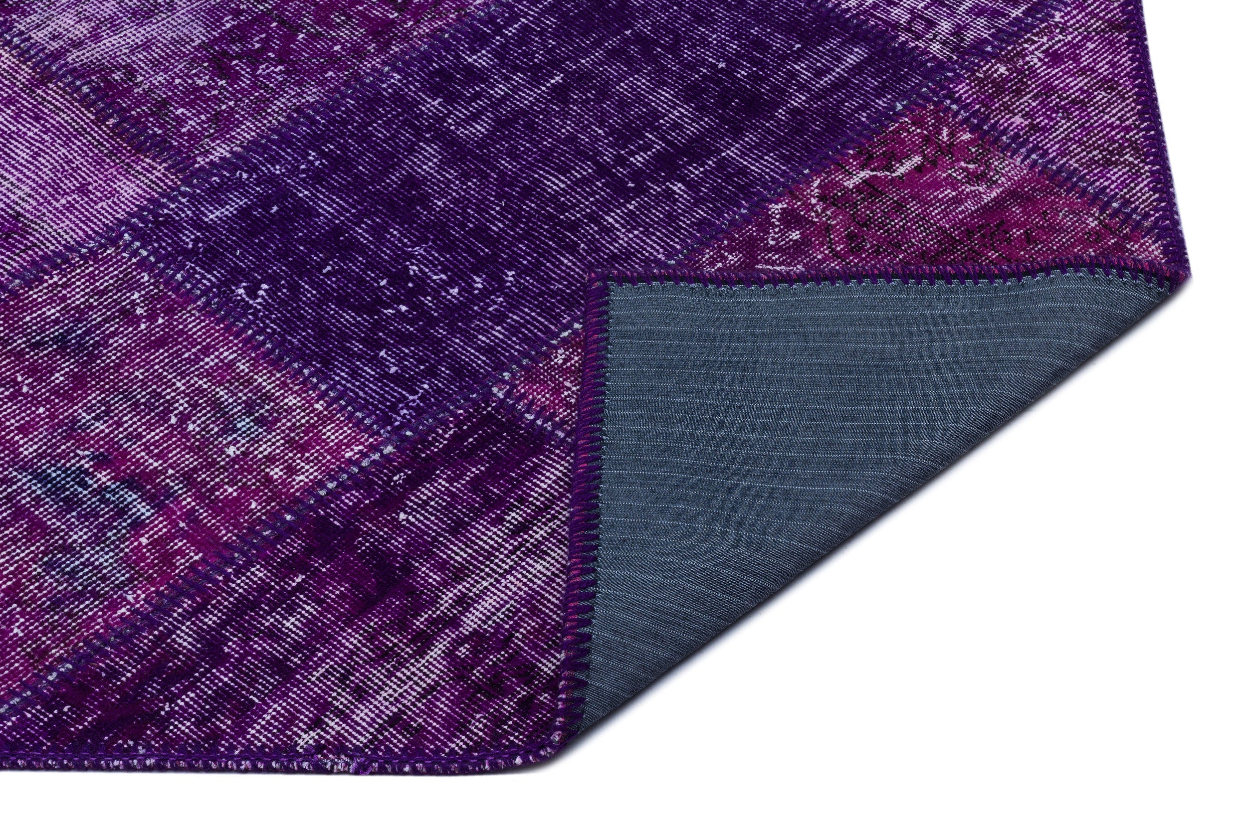 Iskece 25927 Purple Patchwork Wool Handmade Area Rug 2'7" x 4'11"
