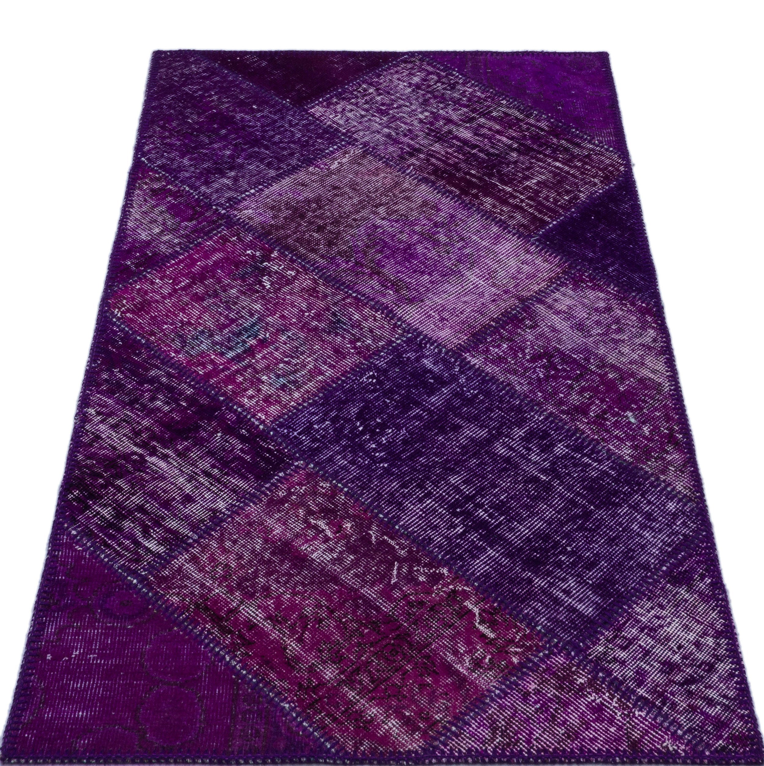 Iskece 25927 Purple Patchwork Wool Handmade Area Rug 2'7" x 4'11"