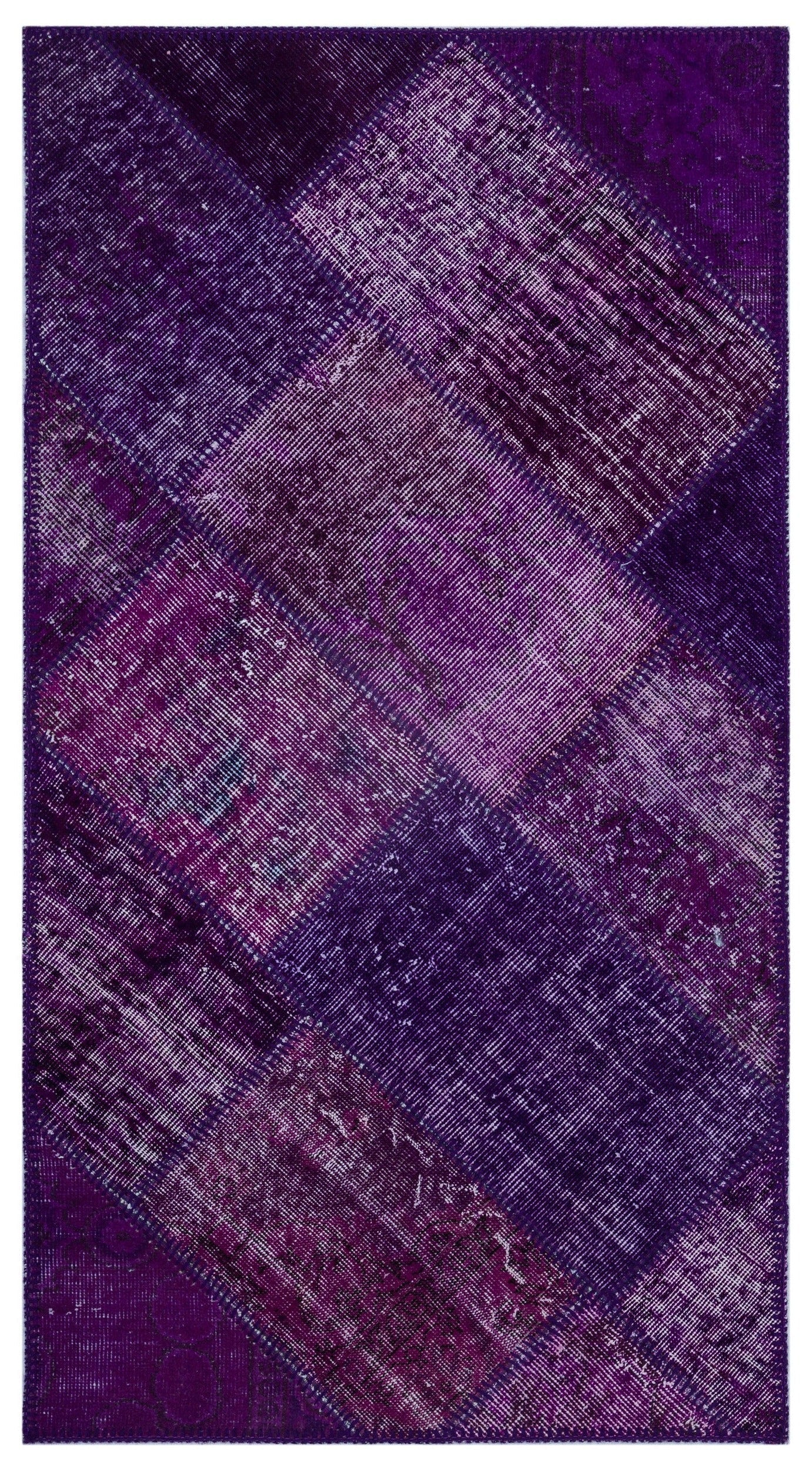Iskece 25927 Purple Patchwork Wool Handmade Area Rug 2'7" x 4'11"
