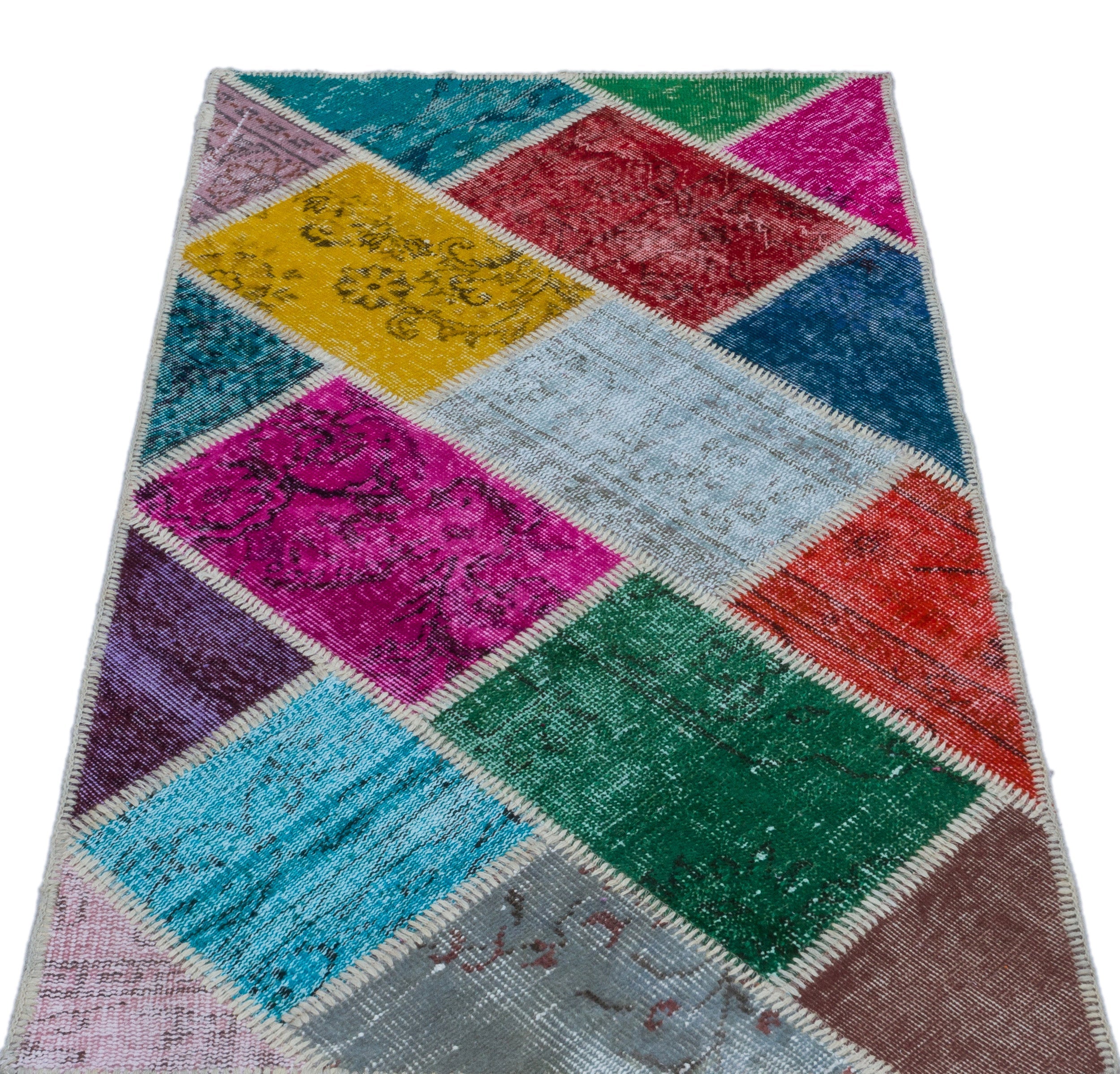 Iskece 25944 Beige Patchwork Wool Handmade Area Rug 2'7" x 4'11"