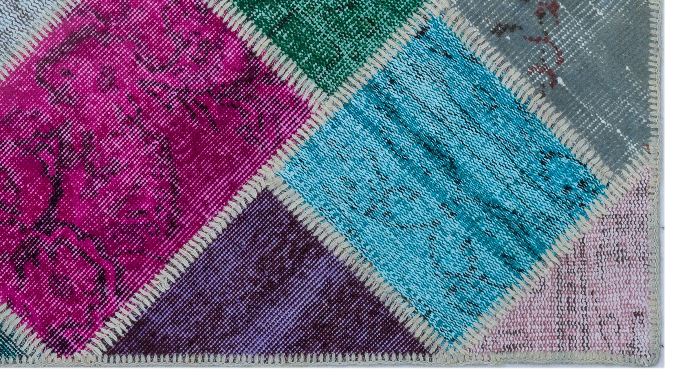 Iskece 25944 Beige Patchwork Wool Handmade Area Rug 2'7" x 4'11"