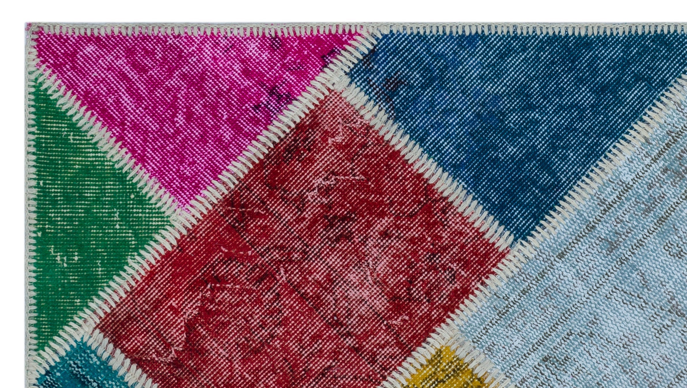 Iskece 25944 Beige Patchwork Wool Handmade Area Rug 2'7" x 4'11"