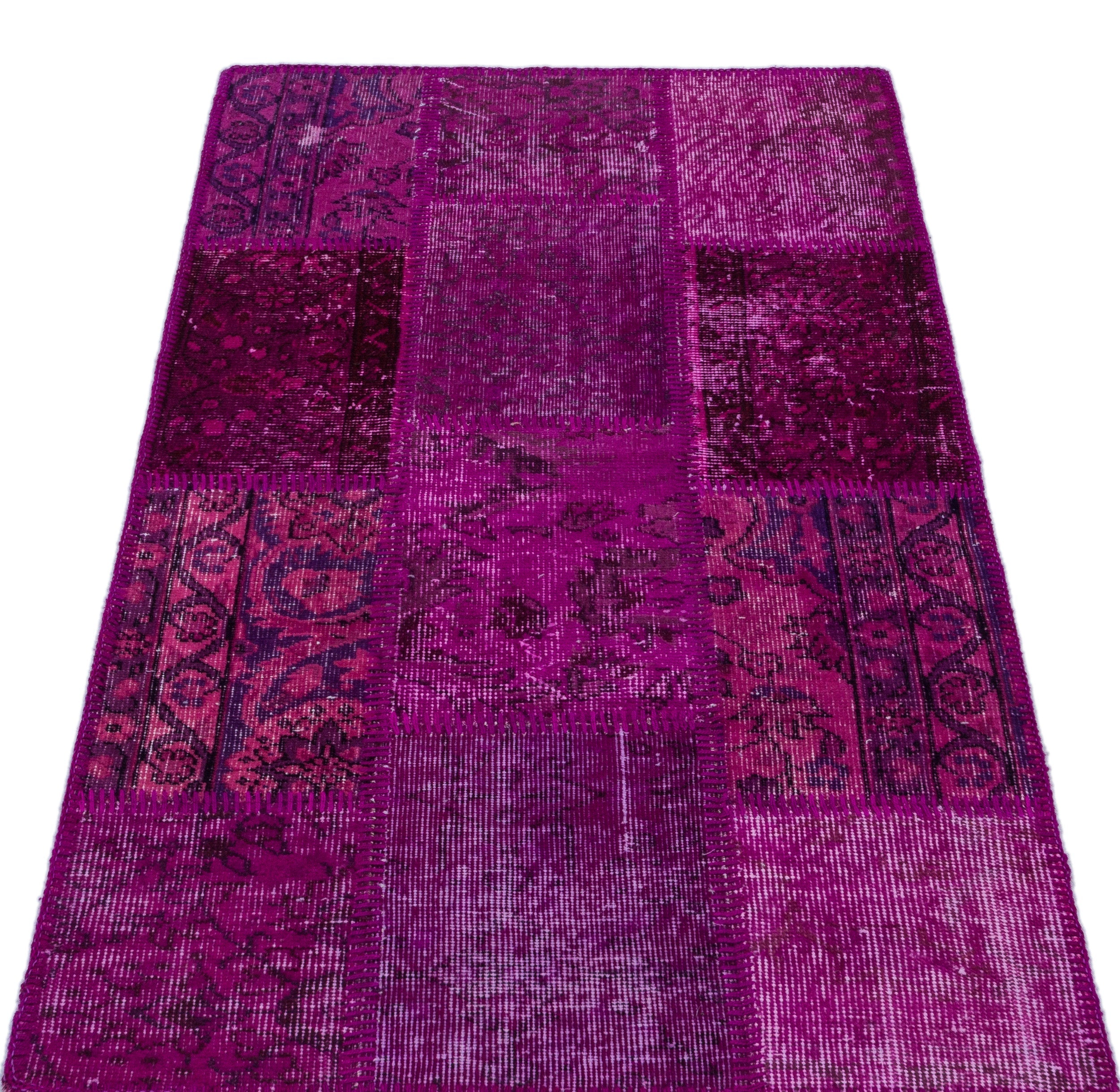 Iskece 25946 Pink Patchwork Wool Handmade Area Rug 2'7" x 4'11"