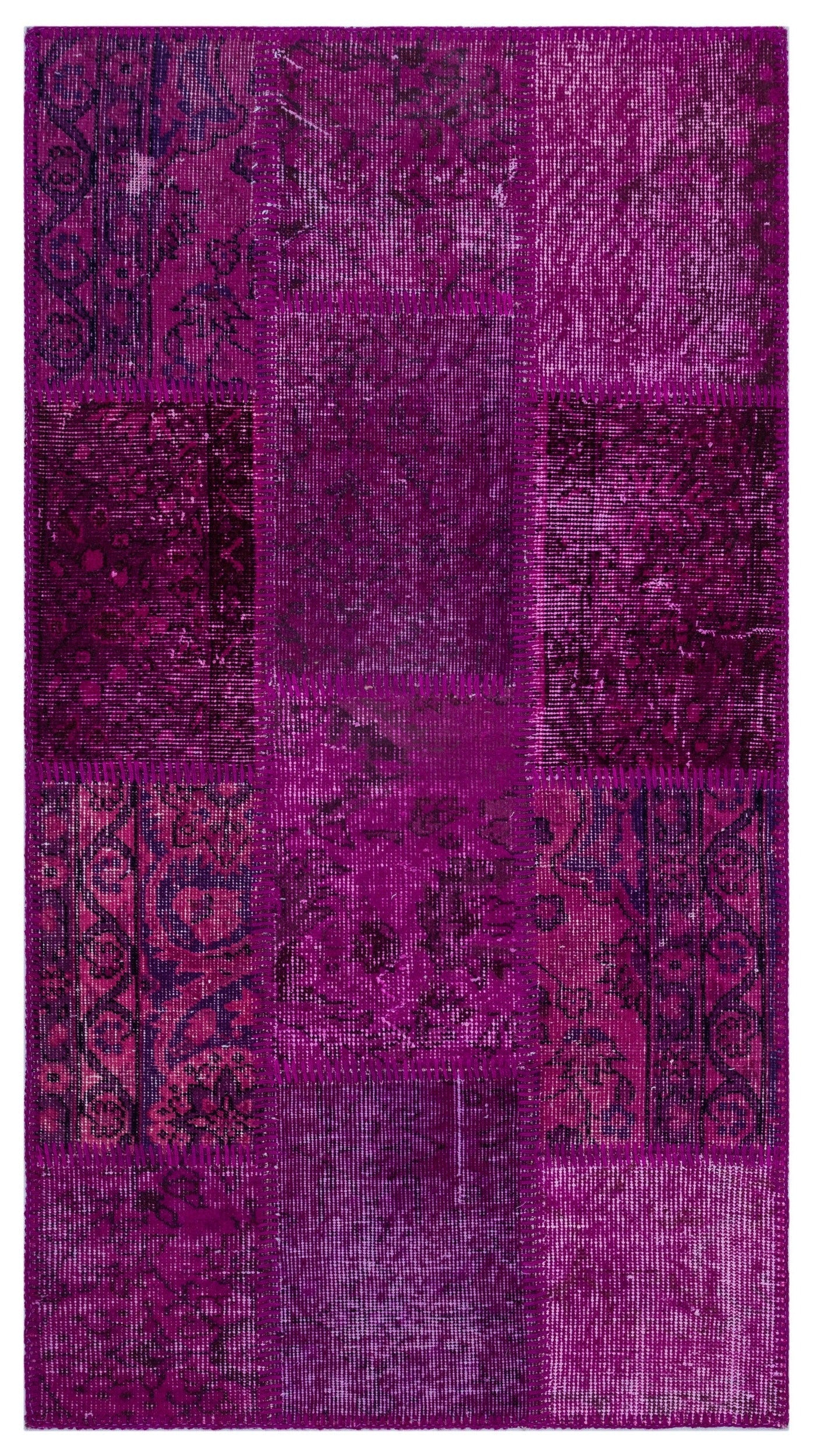Iskece 25946 Pink Patchwork Wool Handmade Area Rug 2'7" x 4'11"