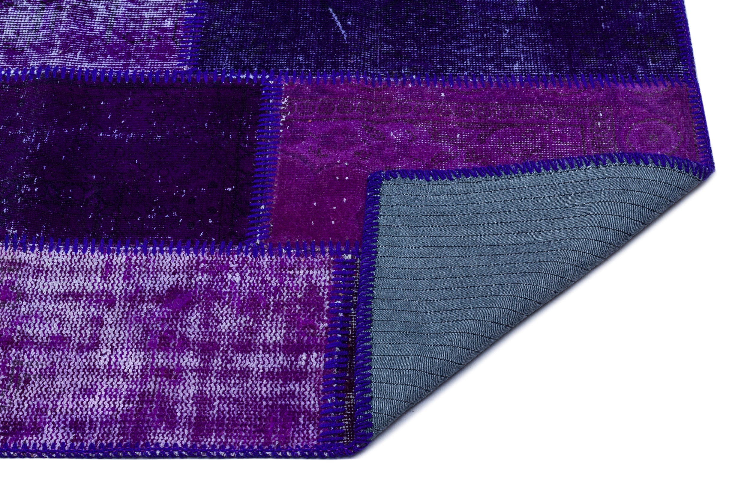 Iskece 25948 Purple Patchwork Wool Handmade Area Rug 2'7" x 4'11"