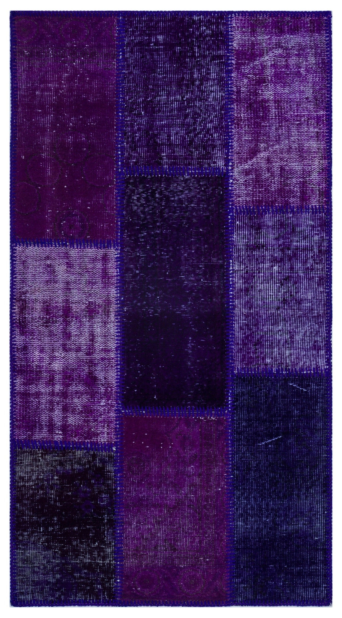Iskece 25948 Purple Patchwork Wool Handmade Area Rug 2'7" x 4'11"