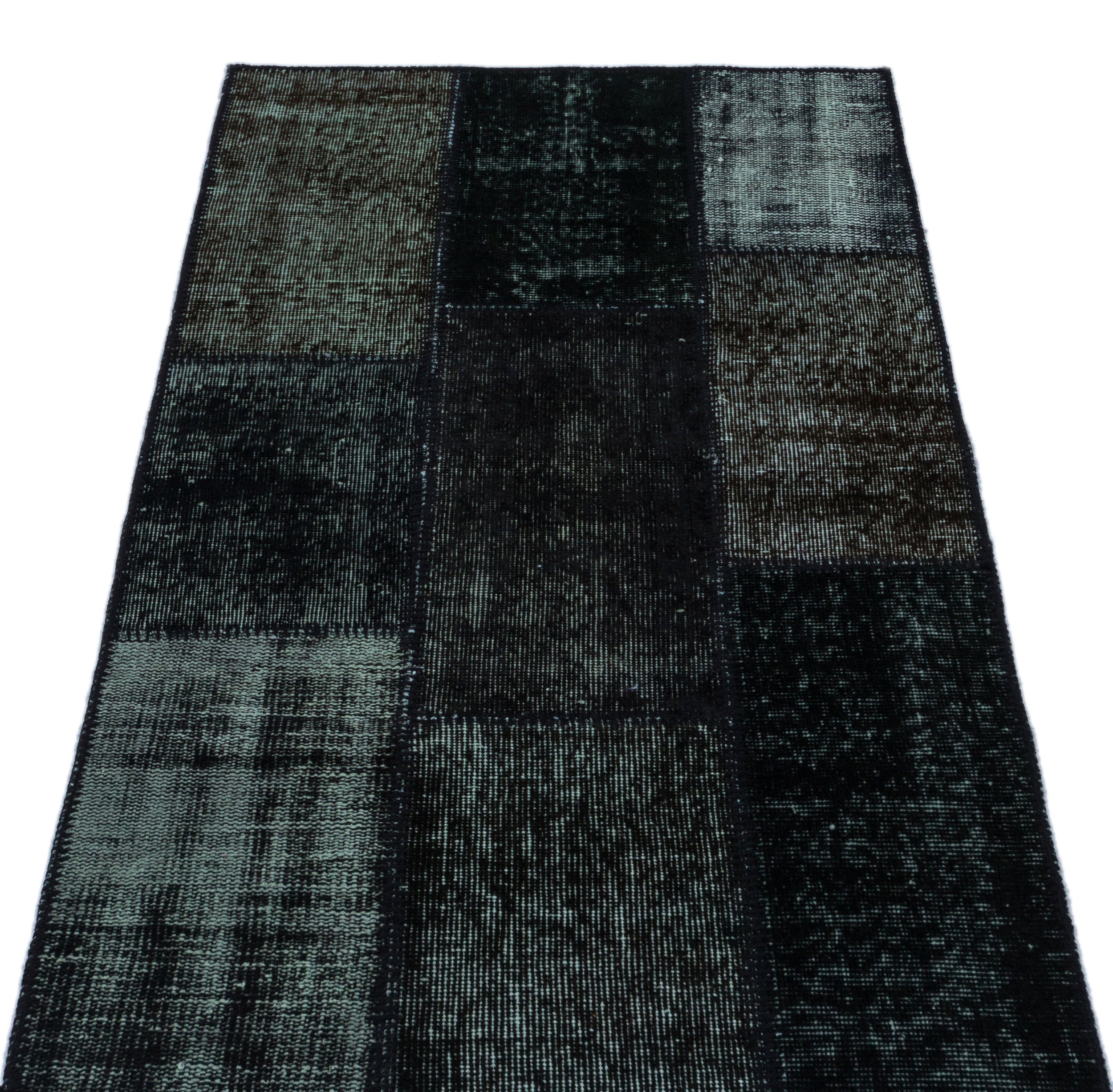 Iskece 25955 Black Patchwork Wool Handmade Area Rug 2'7" x 4'11"
