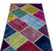 Iskece 25956 Beige Patchwork Wool Handmade Area Rug 2'7" x 4'11"