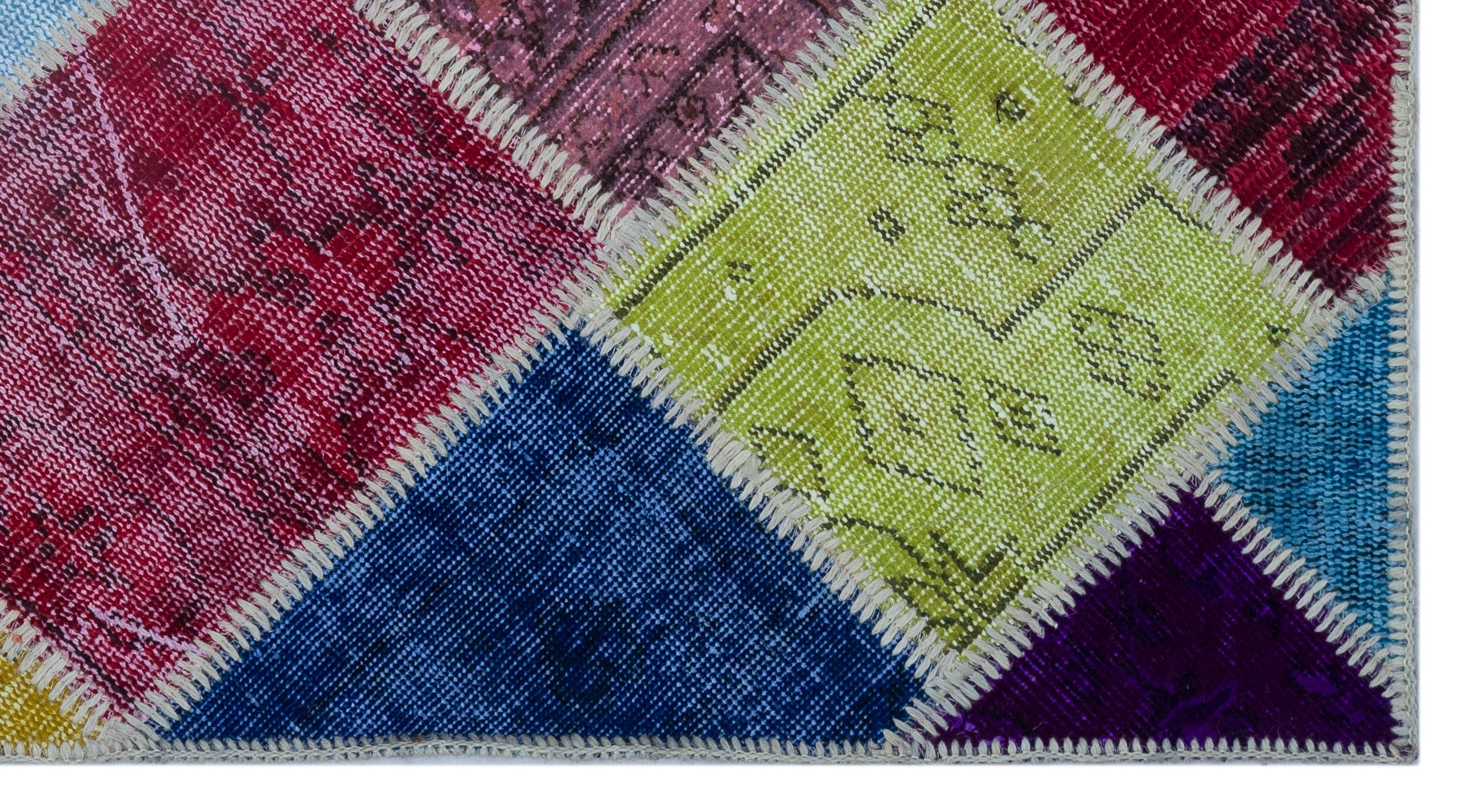 Iskece 25956 Beige Patchwork Wool Handmade Area Rug 2'7" x 4'11"