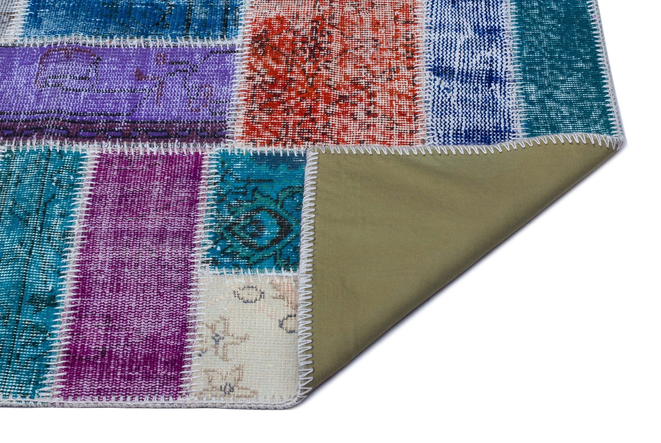 Iskece 25964 Blue Patchwork Wool Handmade Area Rug 2'7" x 4'11"