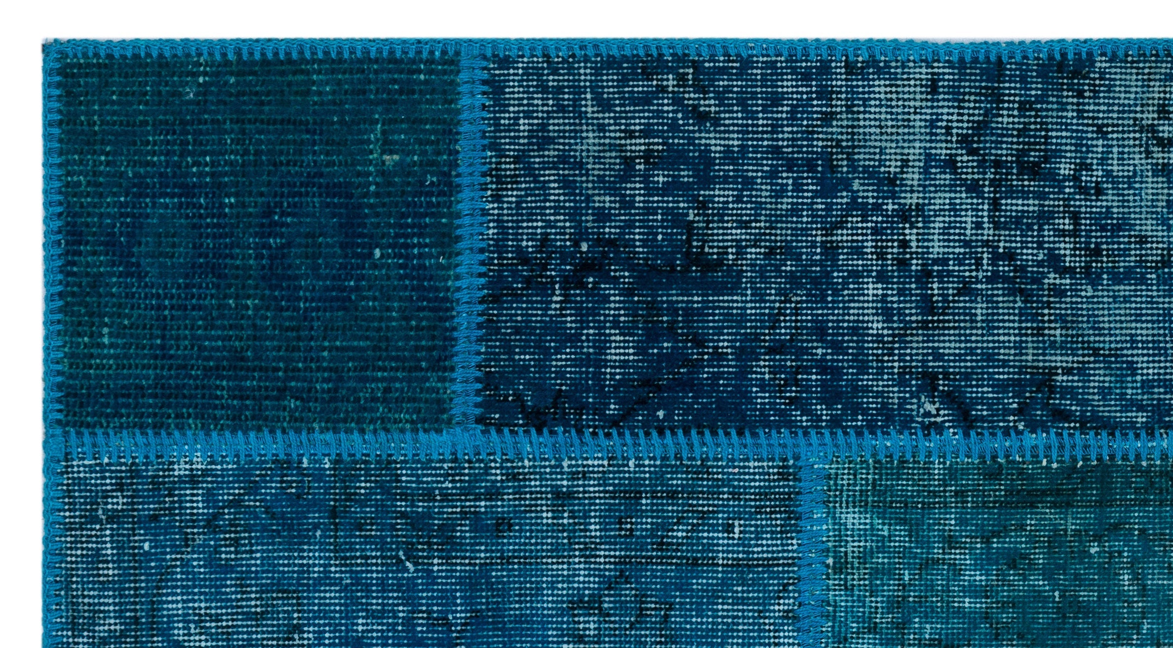 Iskece 25967 Turquoise Patchwork Wool Handmade Area Rug 2'7" x 4'11"