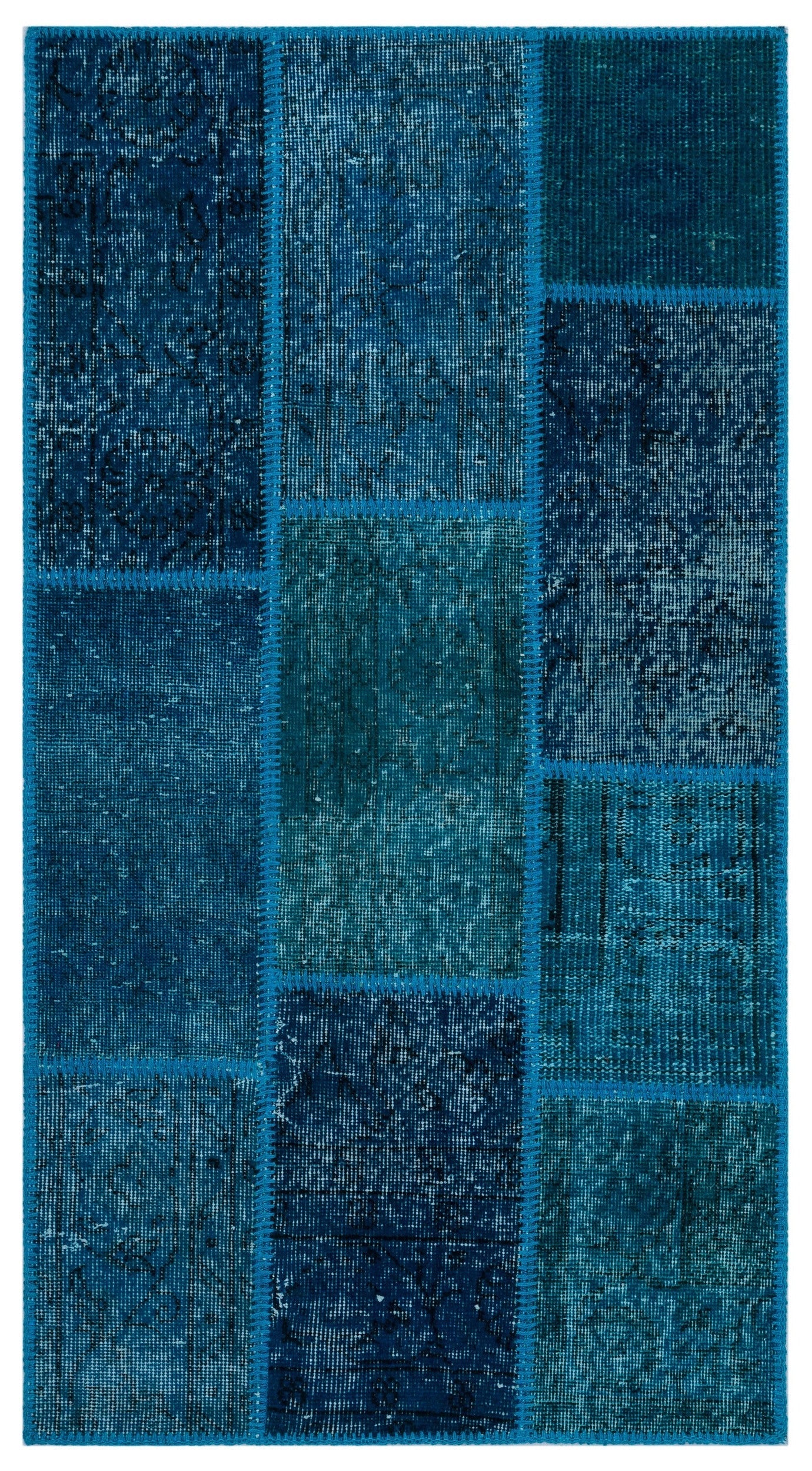 Iskece 25967 Turquoise Patchwork Wool Handmade Area Rug 2'7" x 4'11"