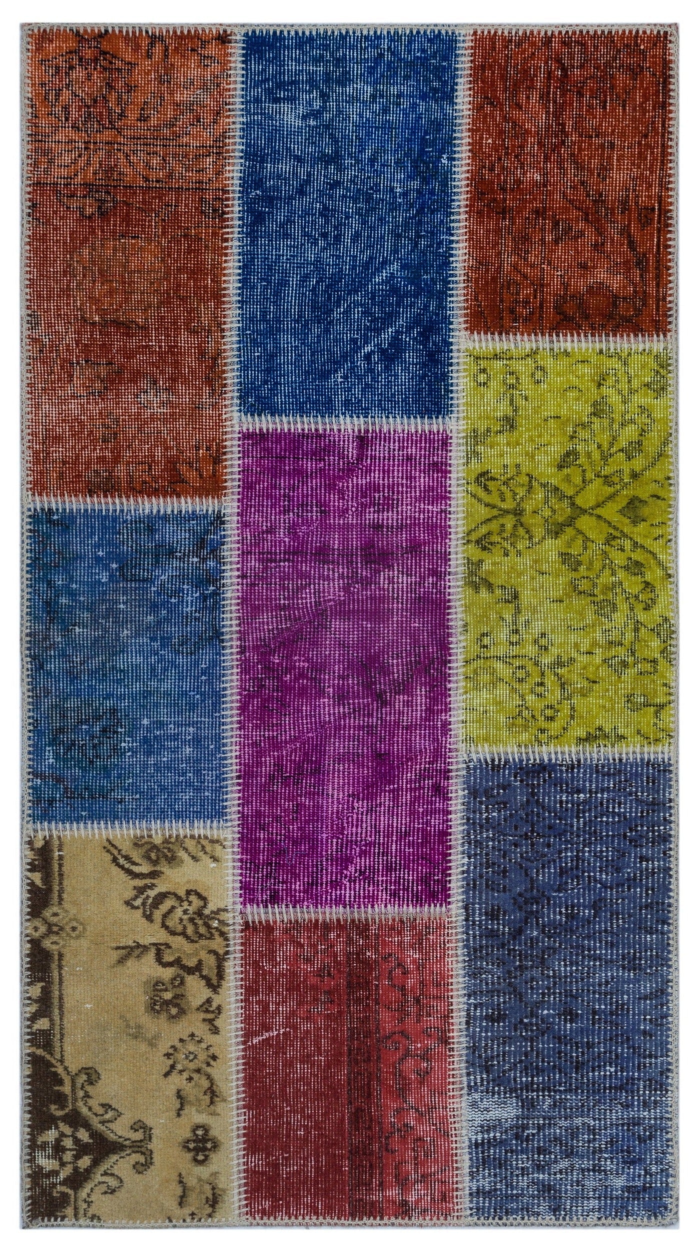 Iskece 25970 Beige Patchwork Wool Handmade Area Rug 2'7" x 4'11"
