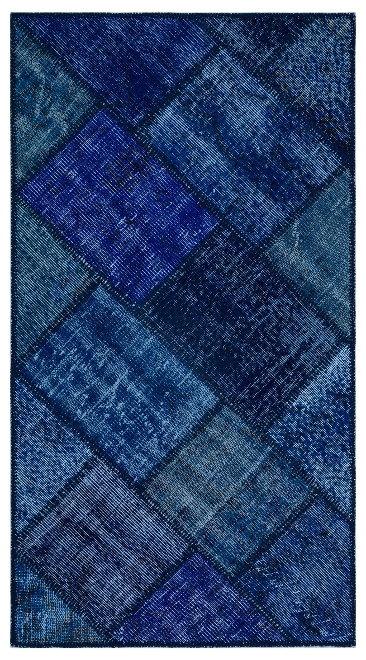 Iskece 25976 Blue Patchwork Wool Handmade Area Rug 2'7" x 4'11"