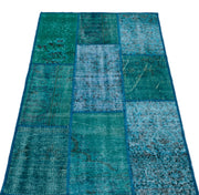 Iskece 25977 Turquoise Patchwork Wool Handmade Area Rug 2'7" x 4'11"