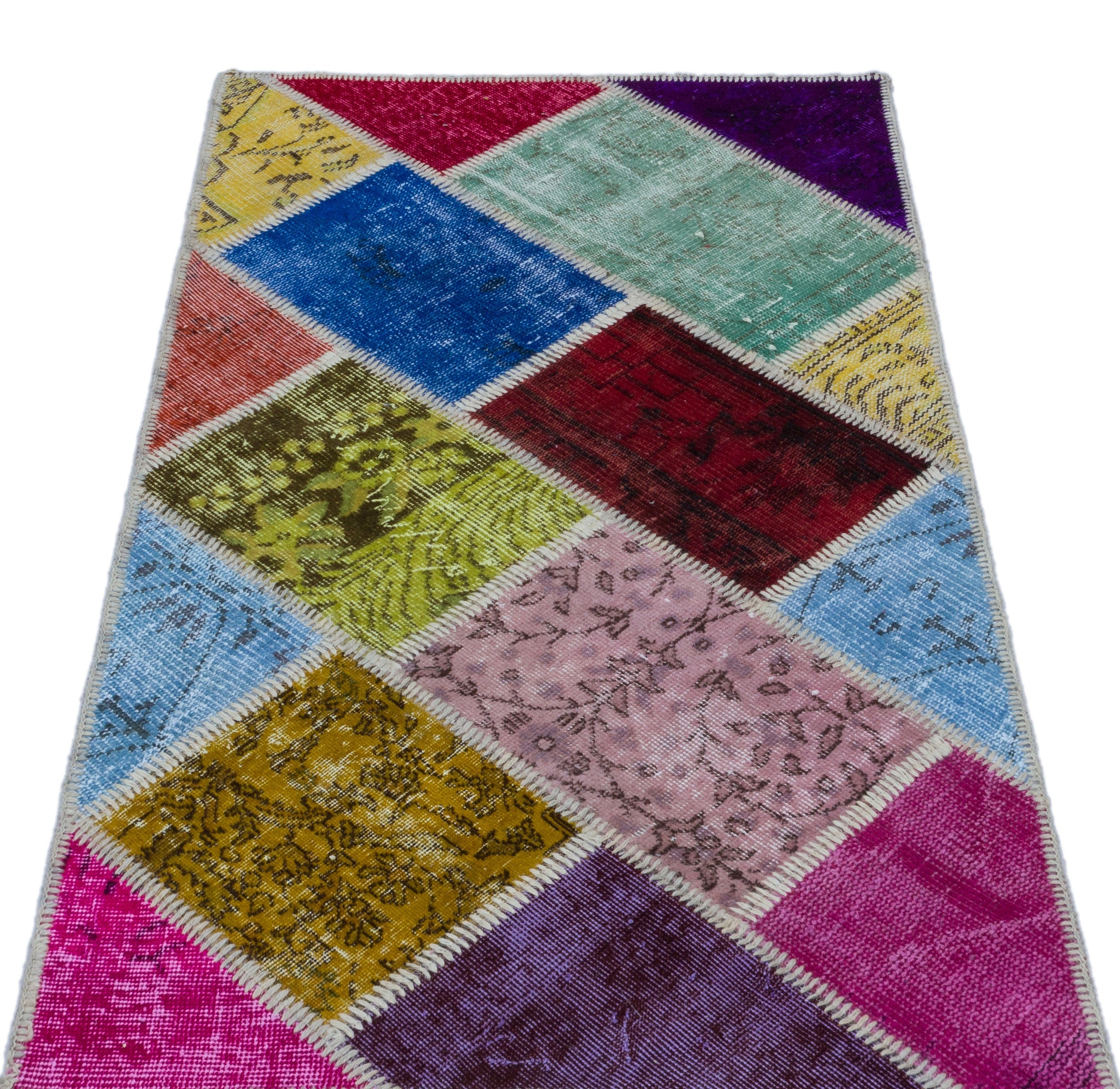 Iskece 25978 Beige Patchwork Wool Handmade Area Rug 2'7" x 4'11"