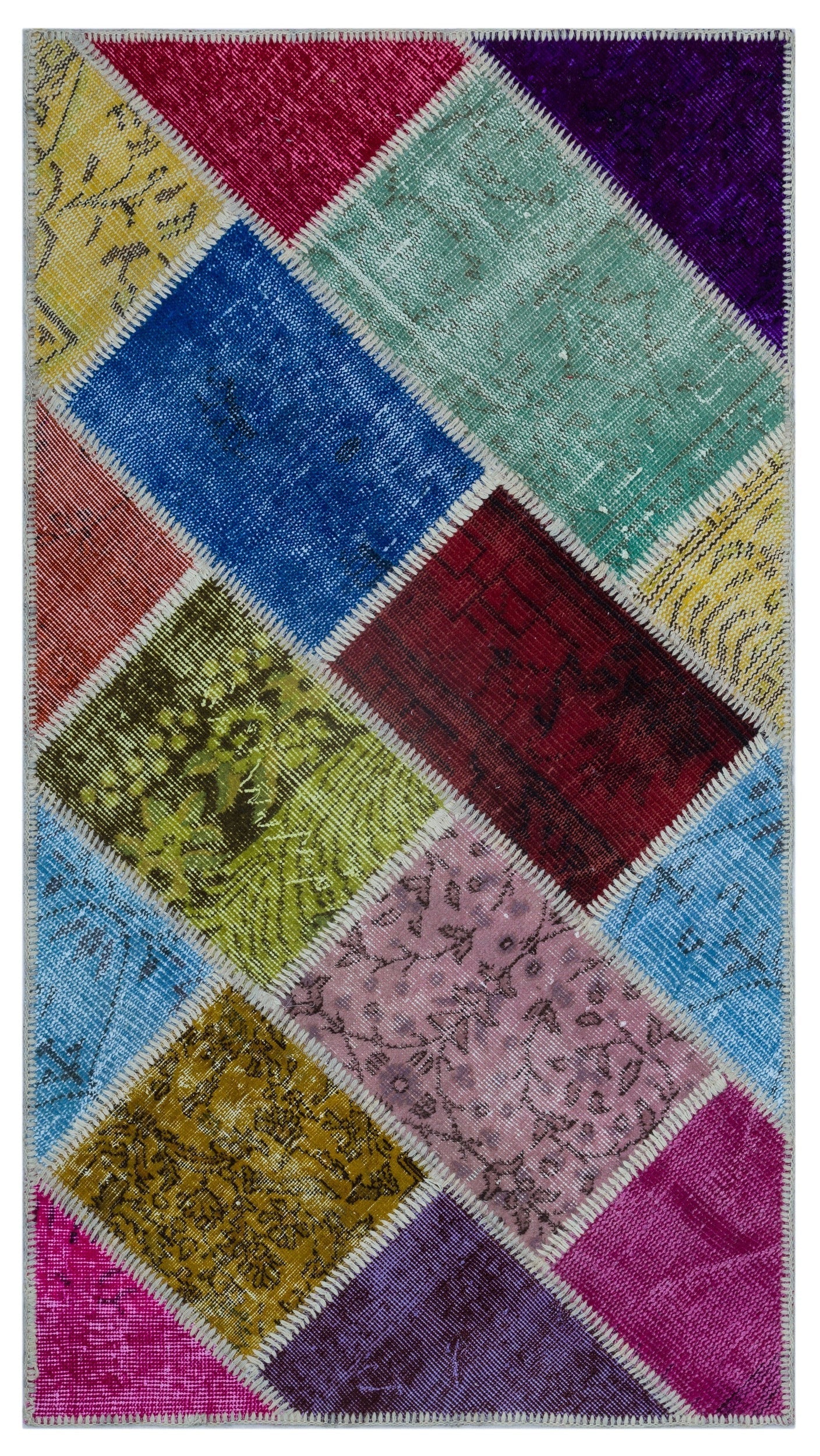 Iskece 25978 Beige Patchwork Wool Handmade Area Rug 2'7" x 4'11"