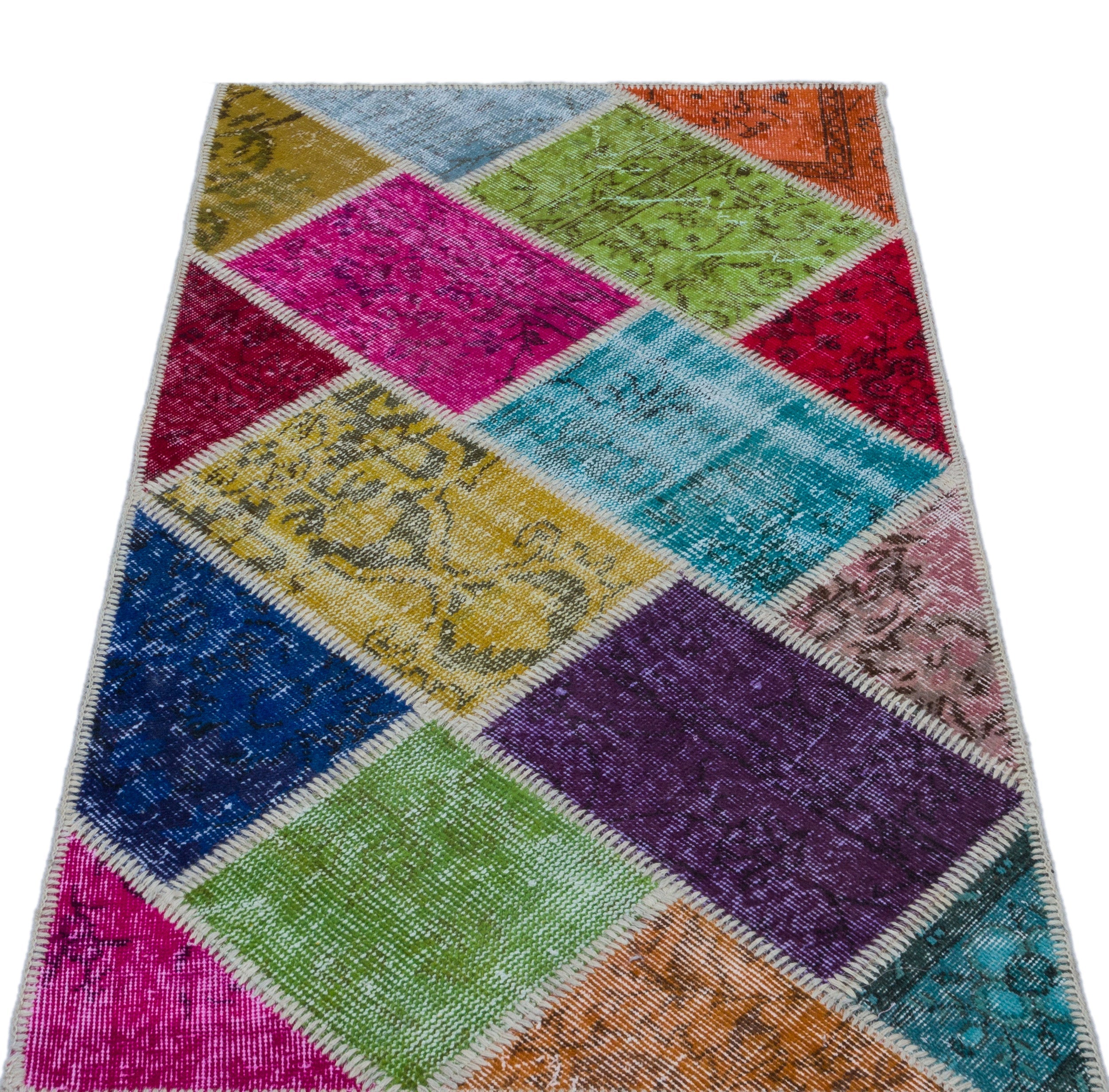 Iskece 25979 Beige Patchwork Wool Handmade Area Rug 2'7" x 4'11"