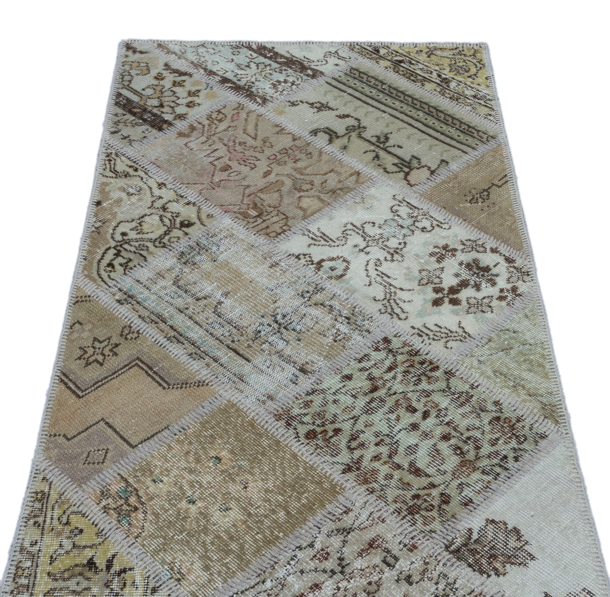 Iskece 25999 Beige Patchwork Wool Handmade Area Rug 2'7" x 4'11"