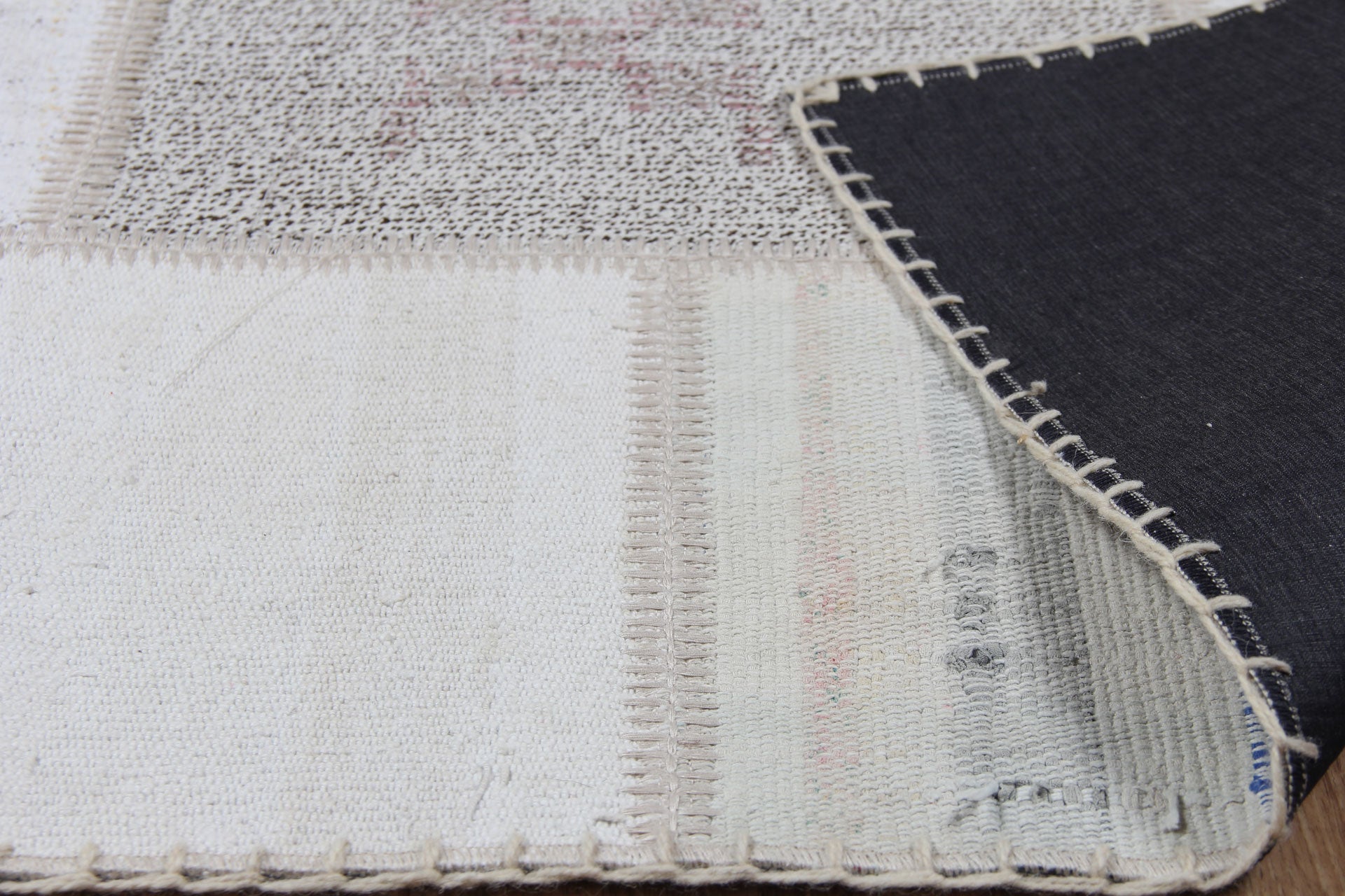Beige Patchwork Kilim - Handmade Cotton Rug With Flatweave Texture & Non Slip
