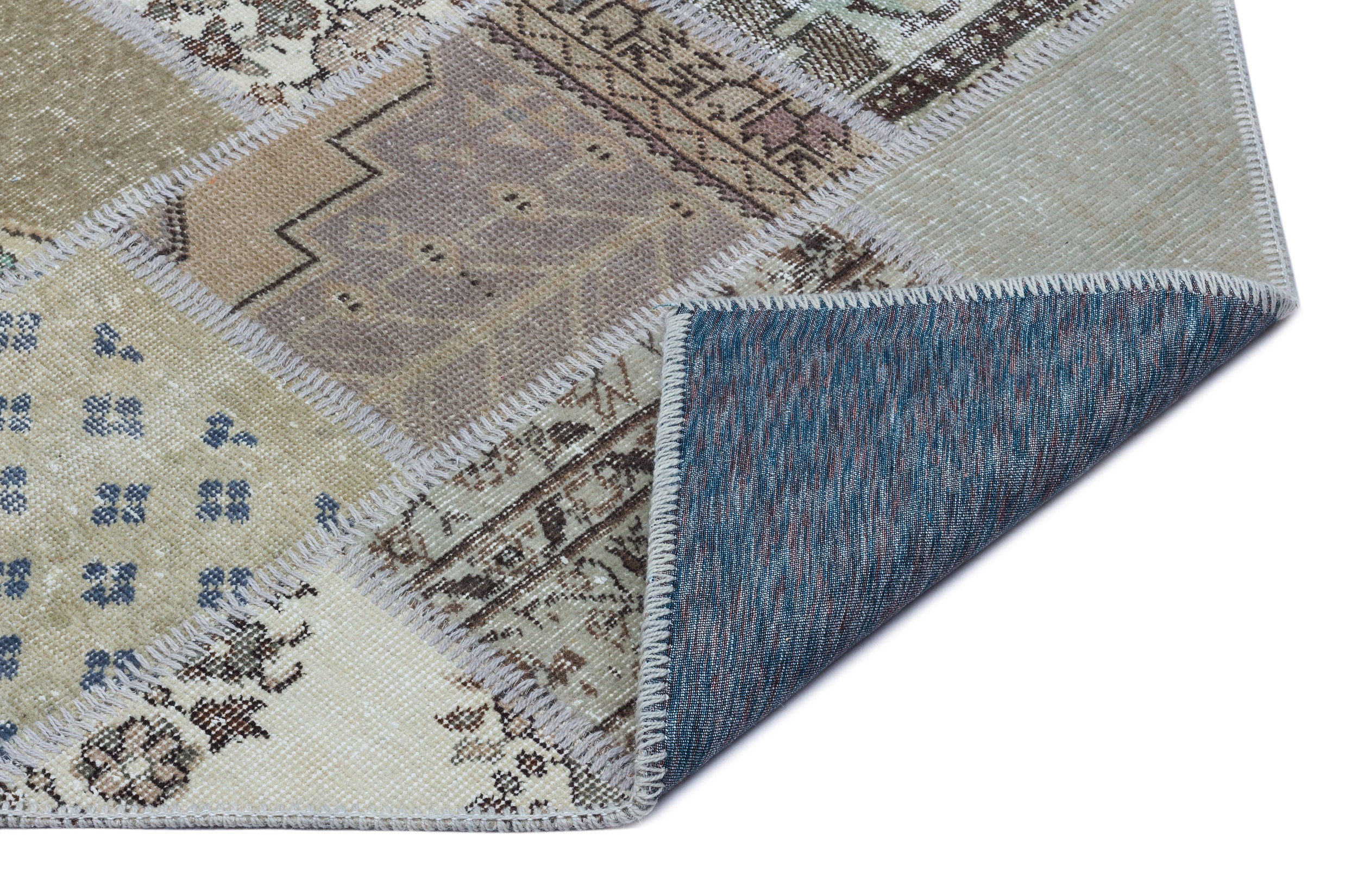Iskece 26001 Beige Patchwork Wool Handmade Area Rug 2'7" x 4'11"