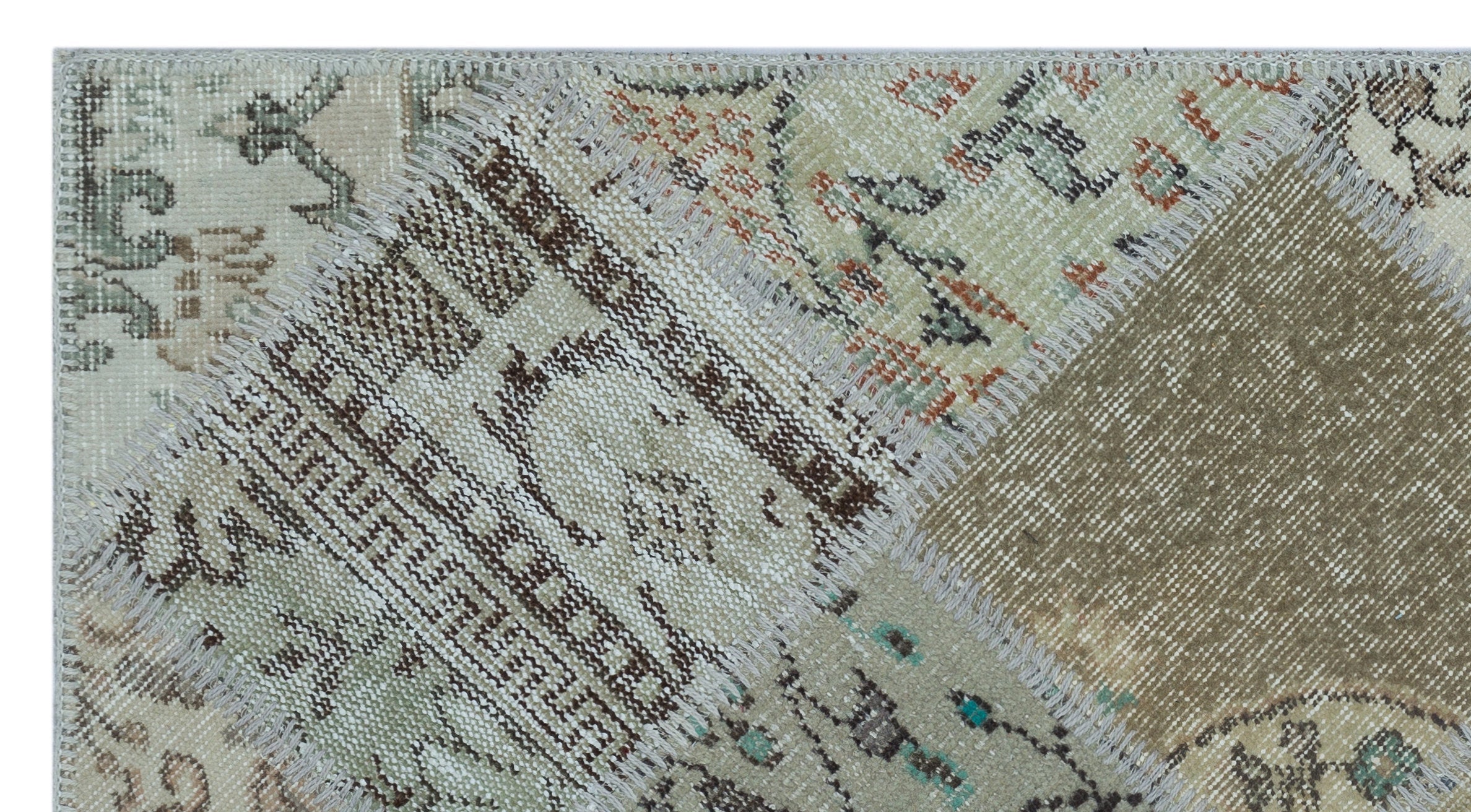 Iskece 26001 Beige Patchwork Wool Handmade Area Rug 2'7" x 4'11"