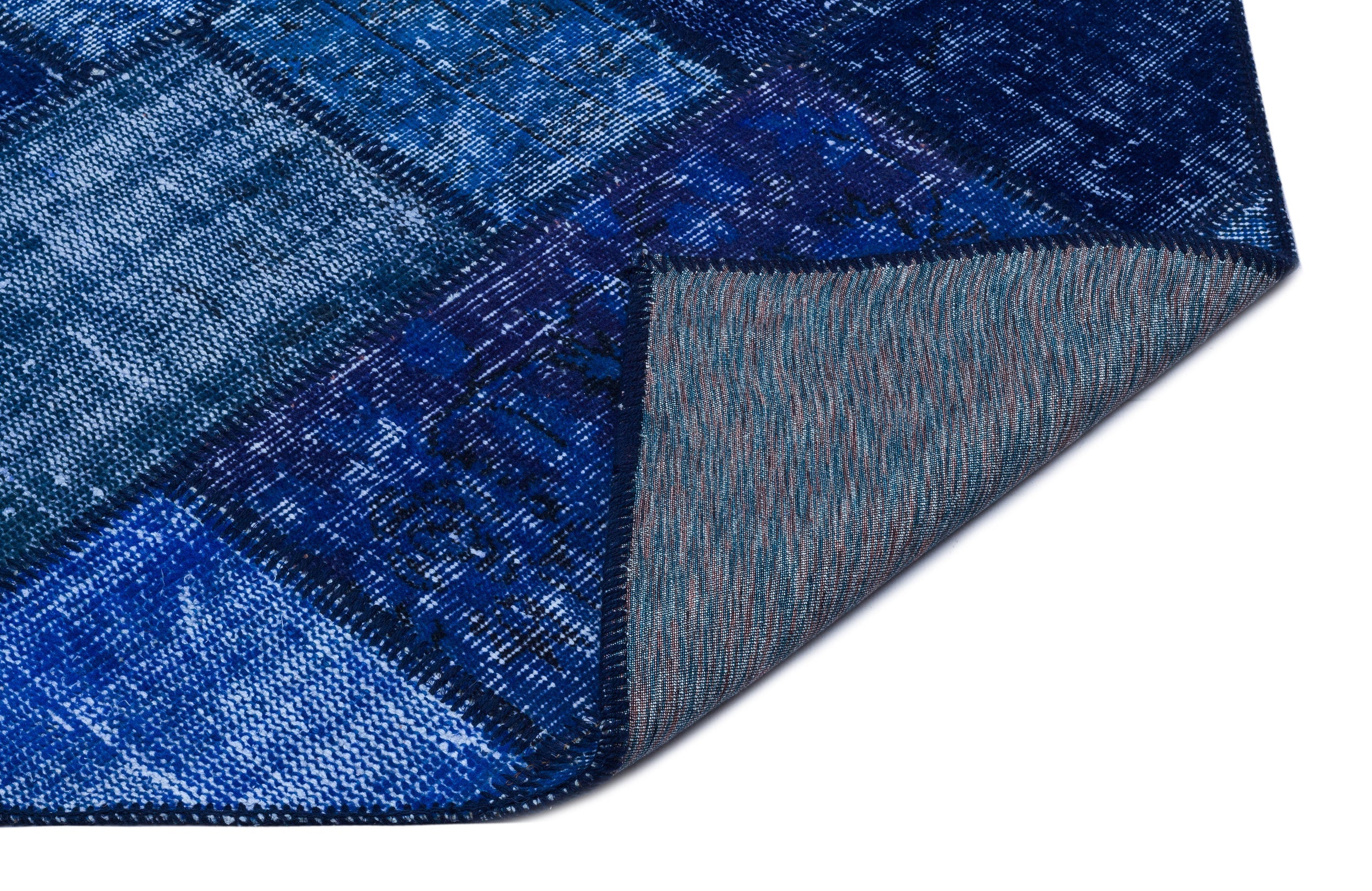 Iskece 26004 Blue Patchwork Wool Handmade Area Rug 2'7" x 4'11"