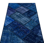 Iskece 26004 Blue Patchwork Wool Handmade Area Rug 2'7" x 4'11"