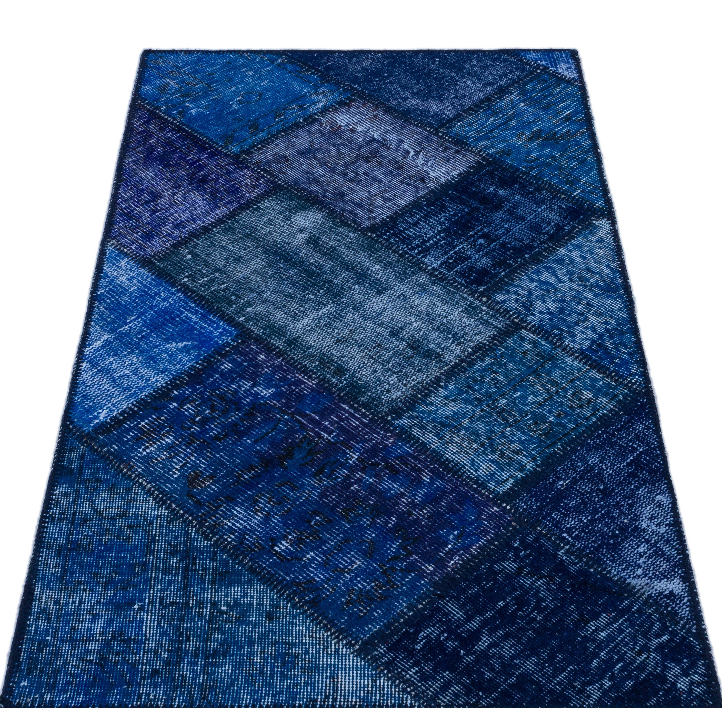 Iskece 26004 Blue Patchwork Wool Handmade Area Rug 2'7" x 4'11"