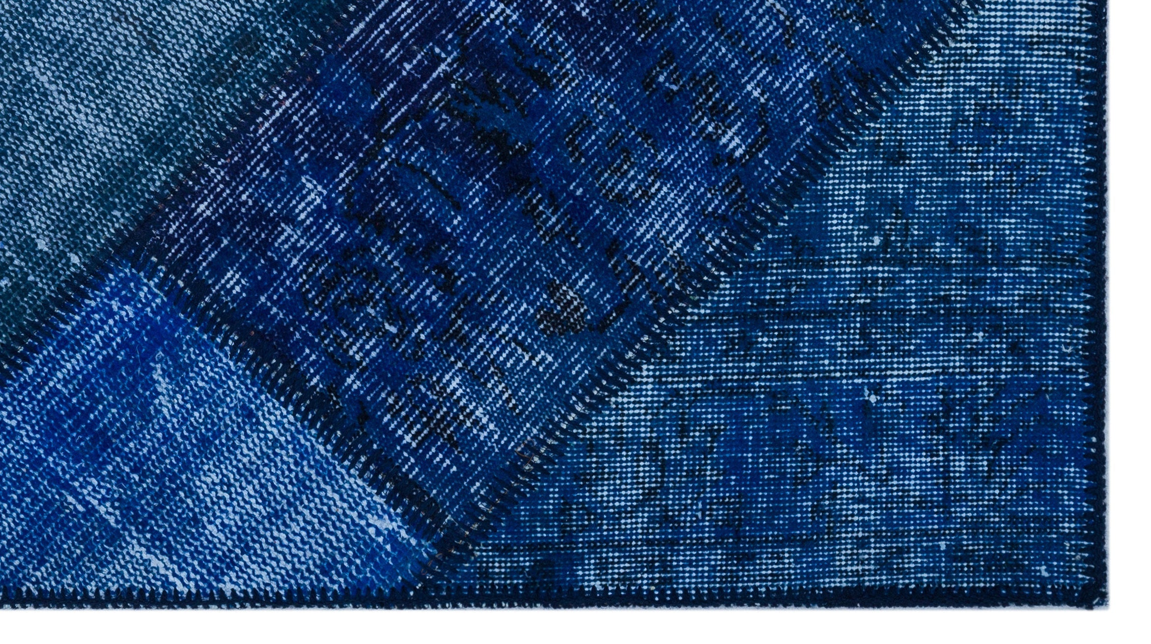 Iskece 26004 Blue Patchwork Wool Handmade Area Rug 2'7" x 4'11"