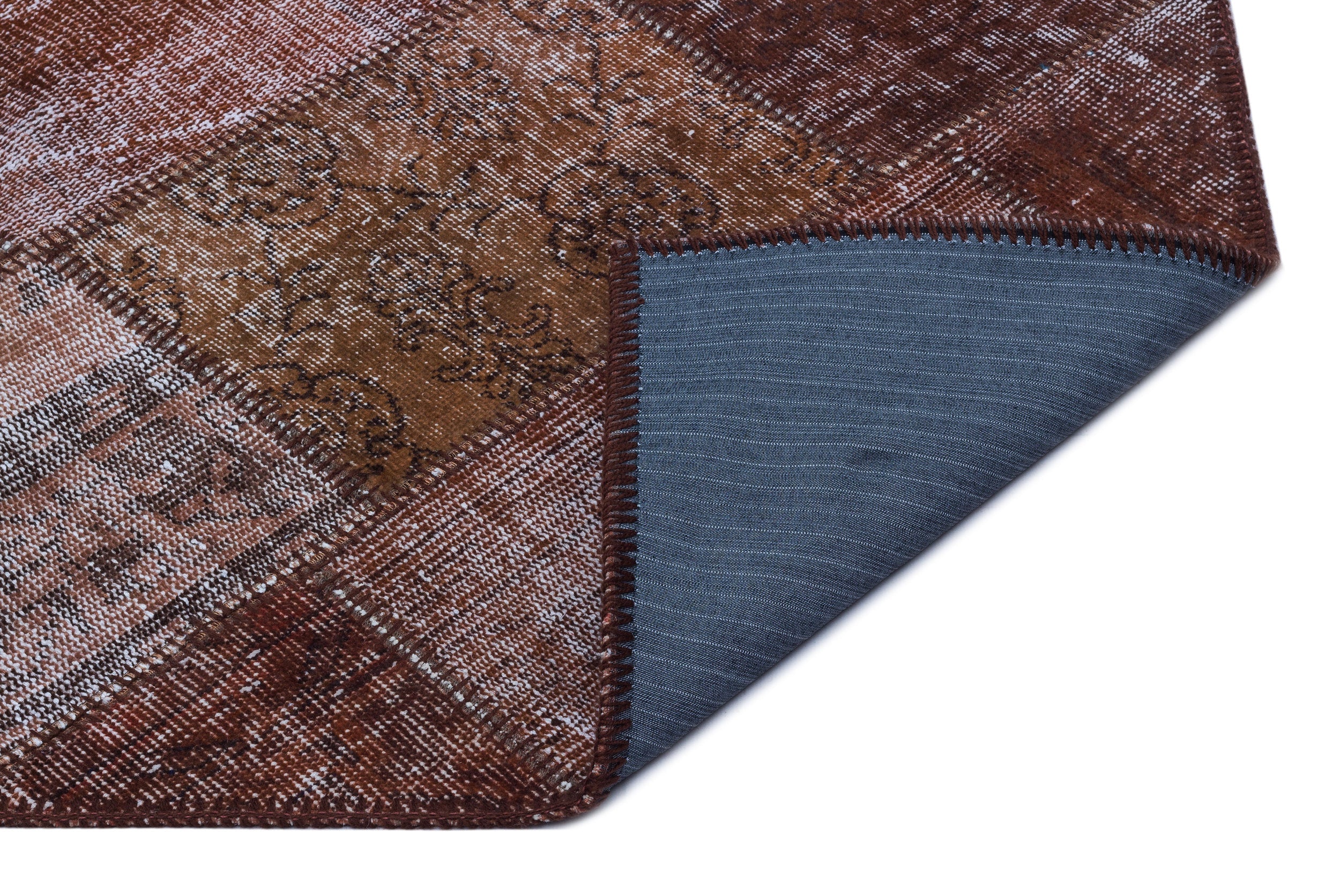 Iskece 26011 Brown Patchwork Wool Handmade Area Rug 2'7" x 4'11"