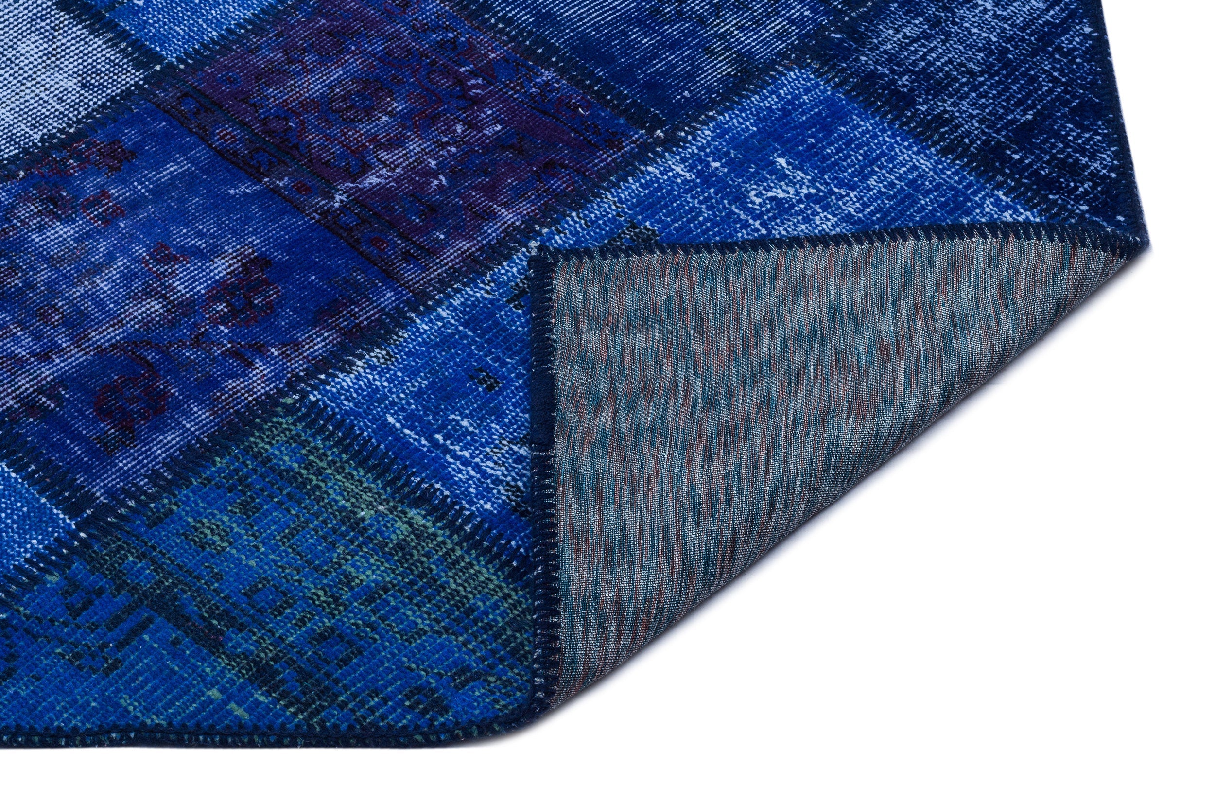 Iskece 26024 Blue Patchwork Wool Handmade Area Rug 2'7" x 4'11"