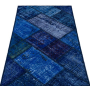 Iskece 26024 Blue Patchwork Wool Handmade Area Rug 2'7" x 4'11"