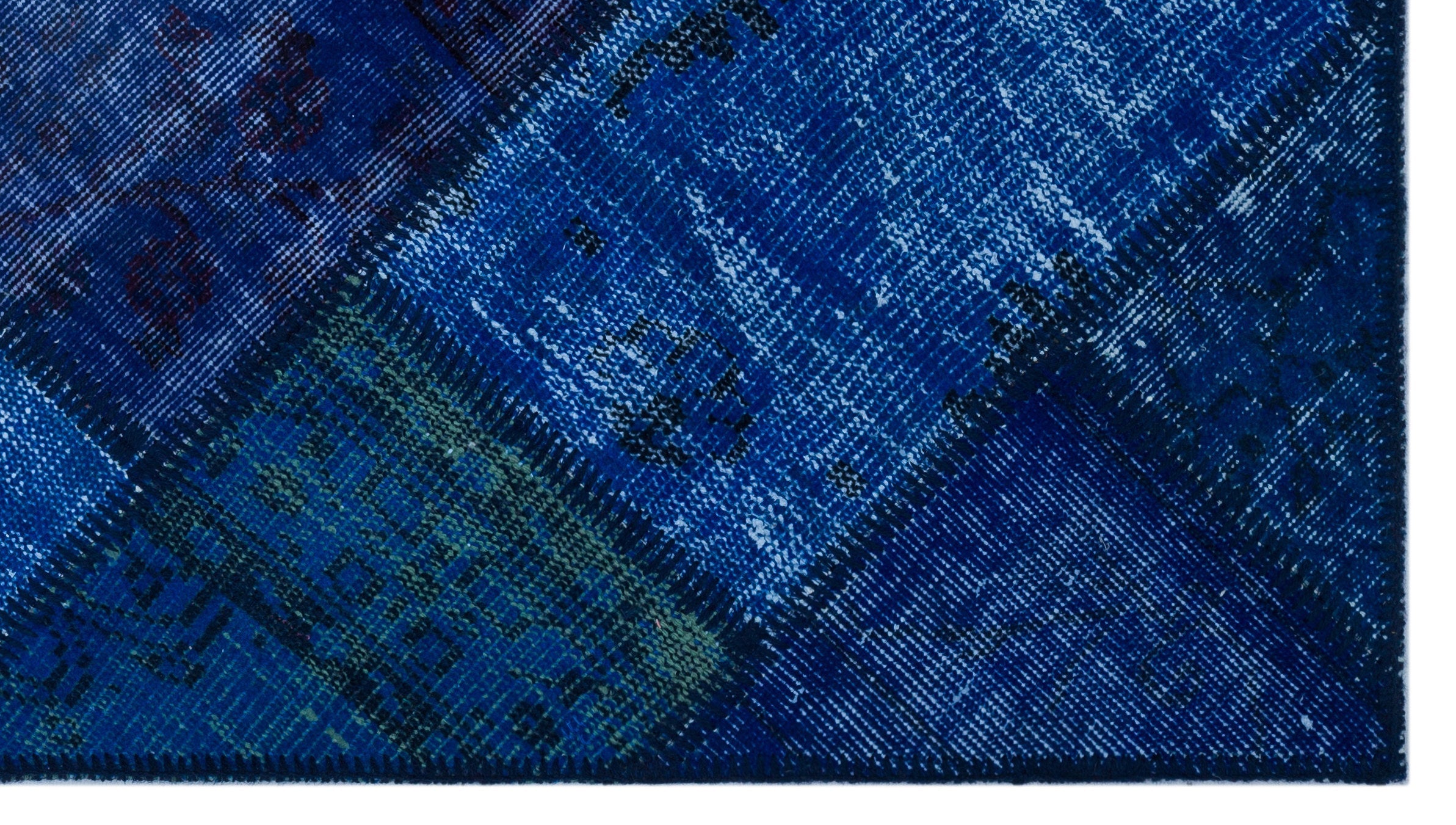 Iskece 26024 Blue Patchwork Wool Handmade Area Rug 2'7" x 4'11"