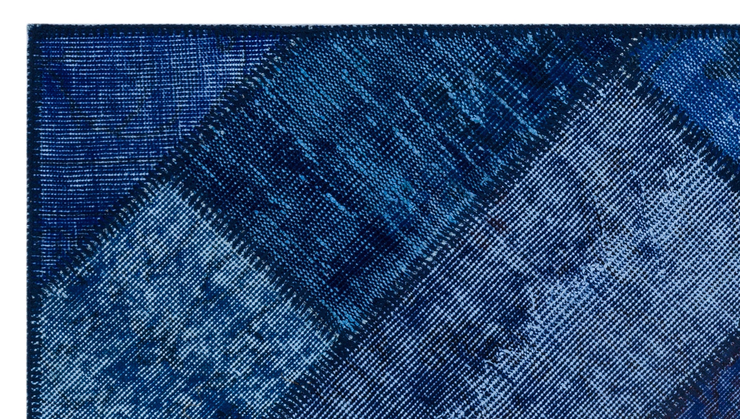 Iskece 26024 Blue Patchwork Wool Handmade Area Rug 2'7" x 4'11"