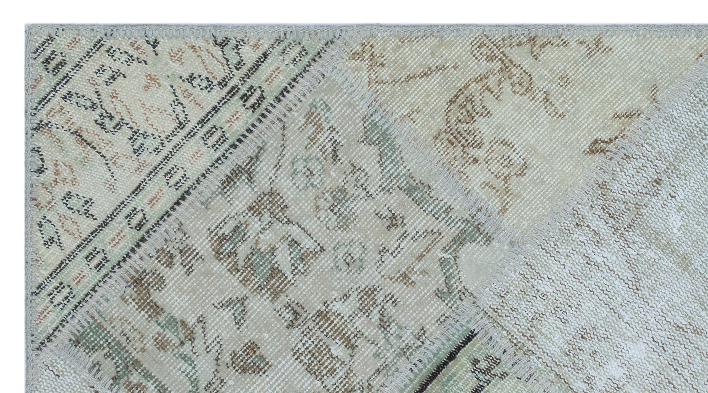 Iskece 26053 Beige Patchwork Wool Handmade Area Rug 2'7" x 4'11"