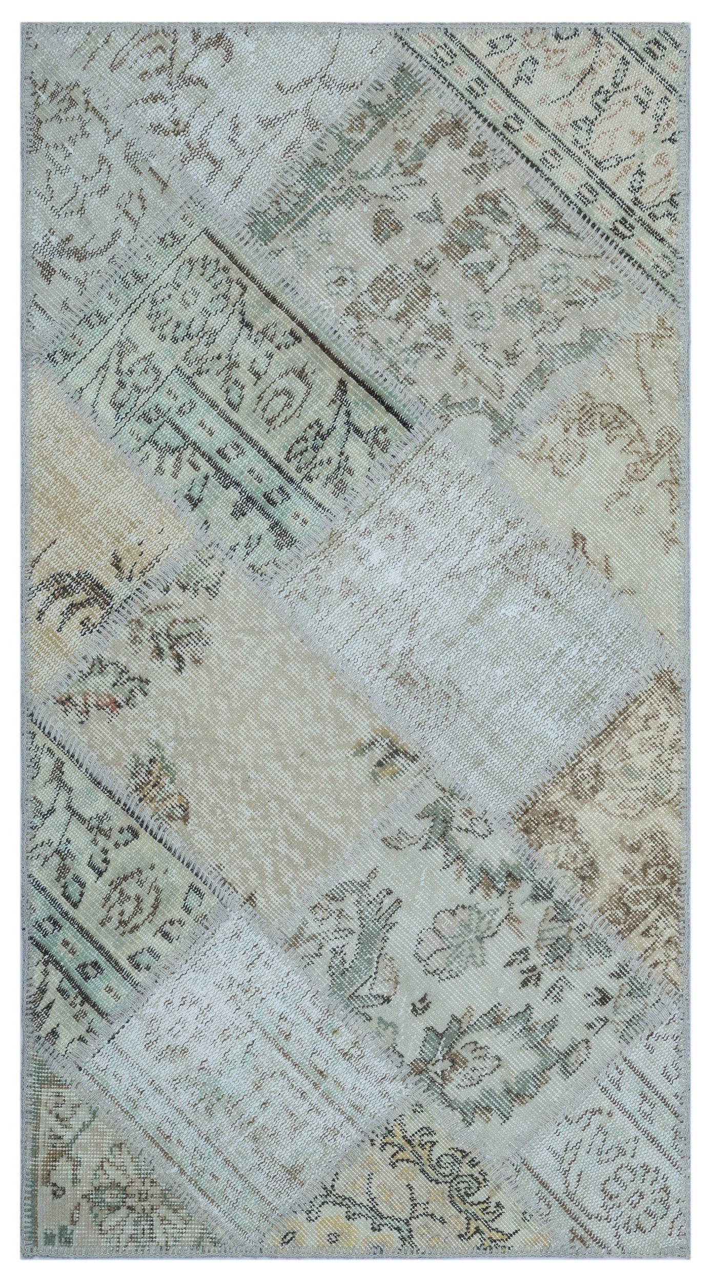 Iskece 26053 Beige Patchwork Wool Handmade Area Rug 2'7" x 4'11"