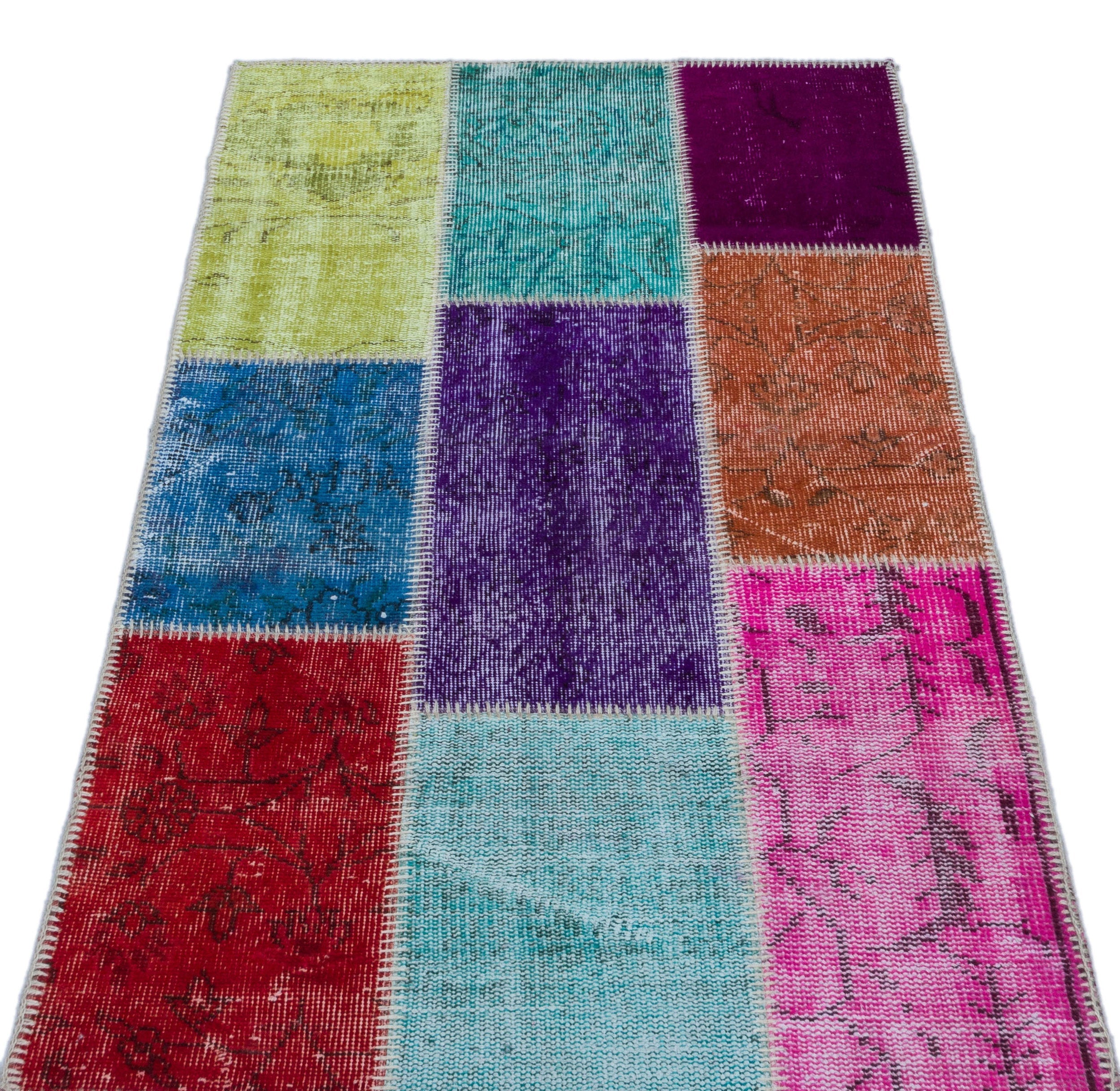 Iskece 26057 Beige Patchwork Wool Handmade Area Rug 2'7" x 4'11"