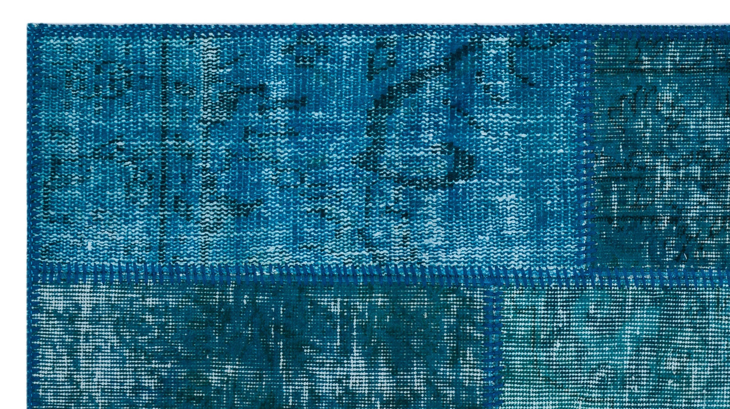 Iskece 26060 Turquoise Patchwork Wool Handmade Area Rug 2'7" x 4'11"
