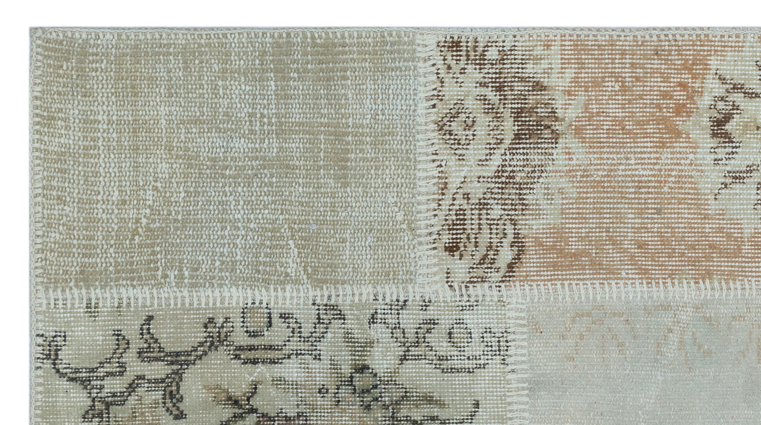 Iskece 26061 Beige Patchwork Wool Handmade Area Rug 2'7" x 4'11"