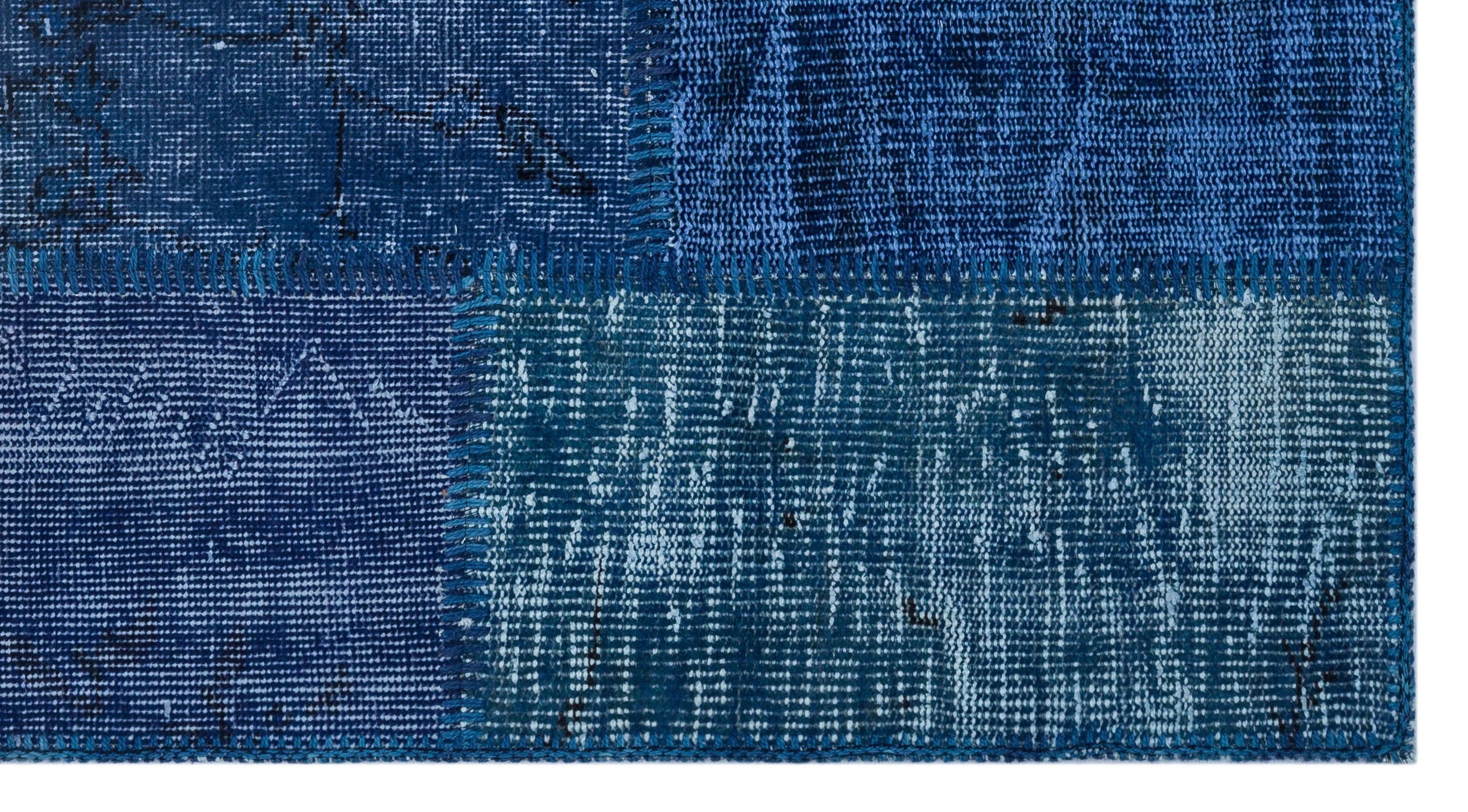 Iskece 26062 Blue Patchwork Wool Handmade Area Rug 2'7" x 4'11"