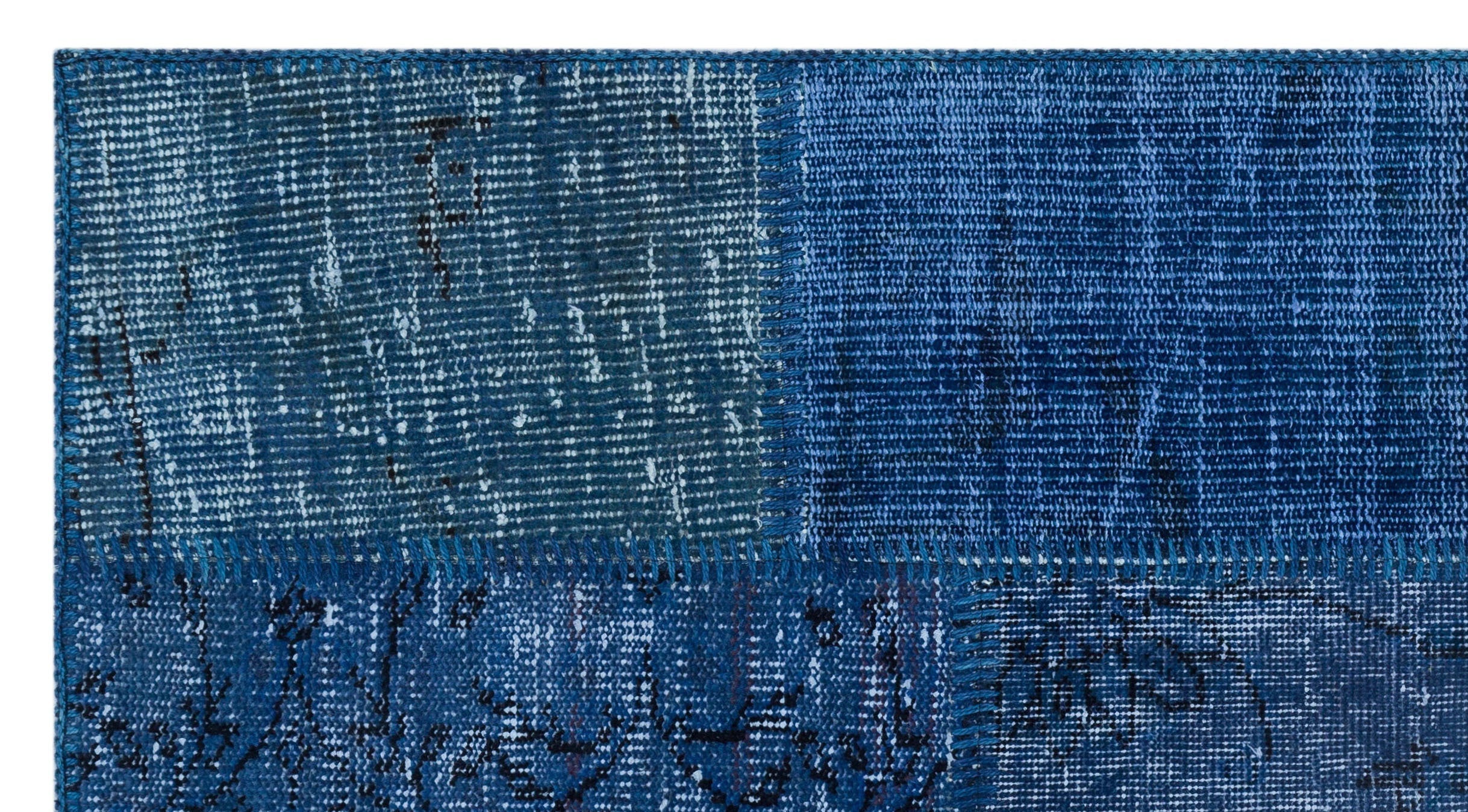 Iskece 26062 Blue Patchwork Wool Handmade Area Rug 2'7" x 4'11"