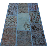 Iskece 26064 Blue Patchwork Wool Handmade Area Rug 2'7" x 4'11"