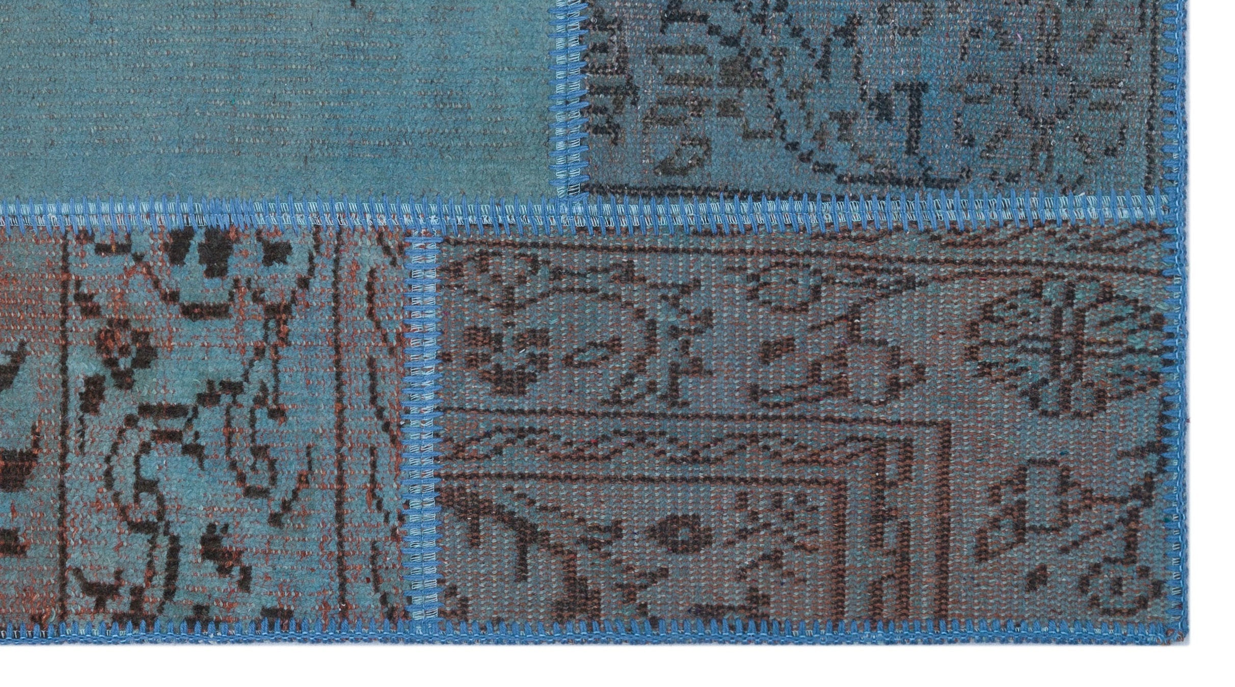 Iskece 26064 Blue Patchwork Wool Handmade Area Rug 2'7" x 4'11"