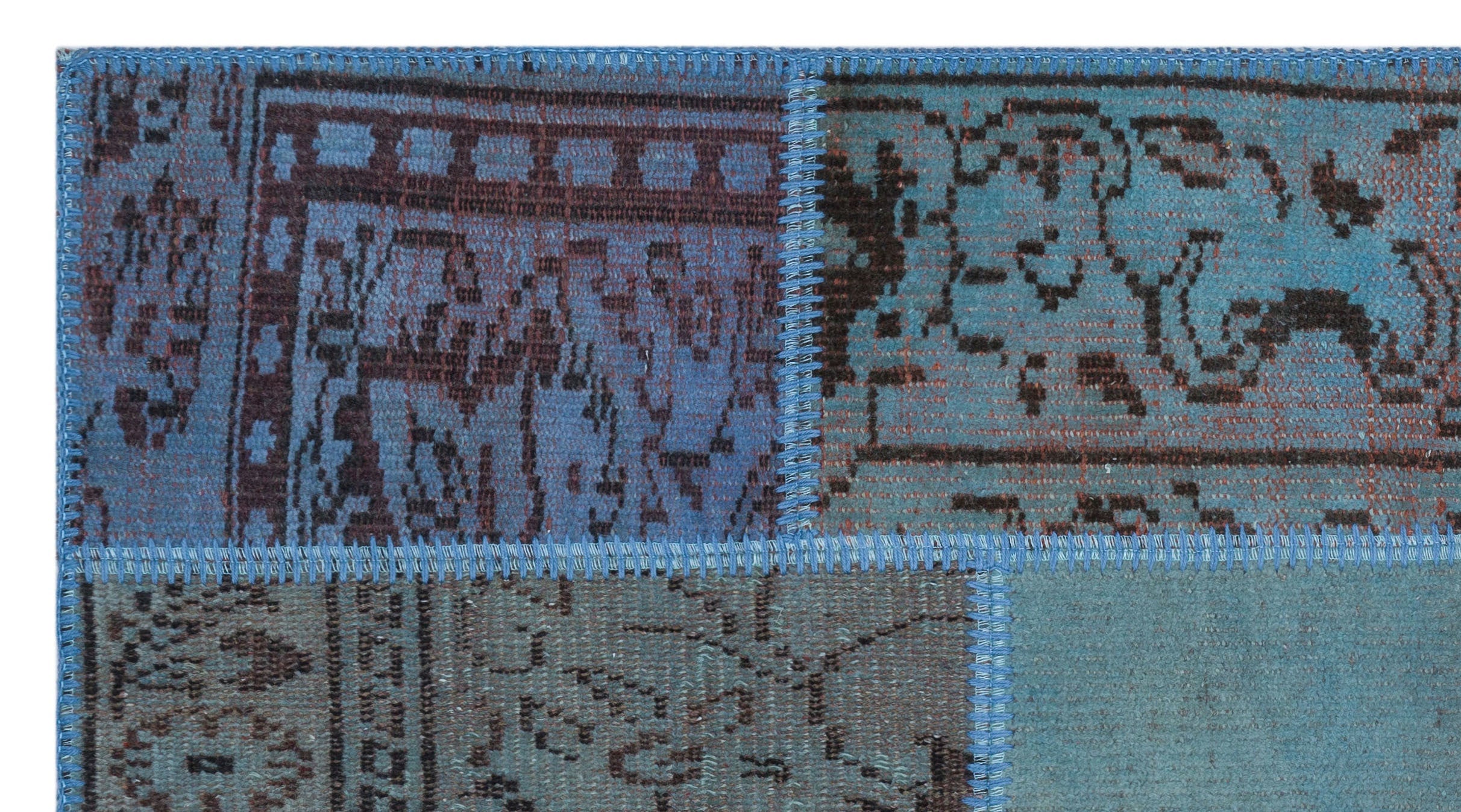 Iskece 26064 Blue Patchwork Wool Handmade Area Rug 2'7" x 4'11"