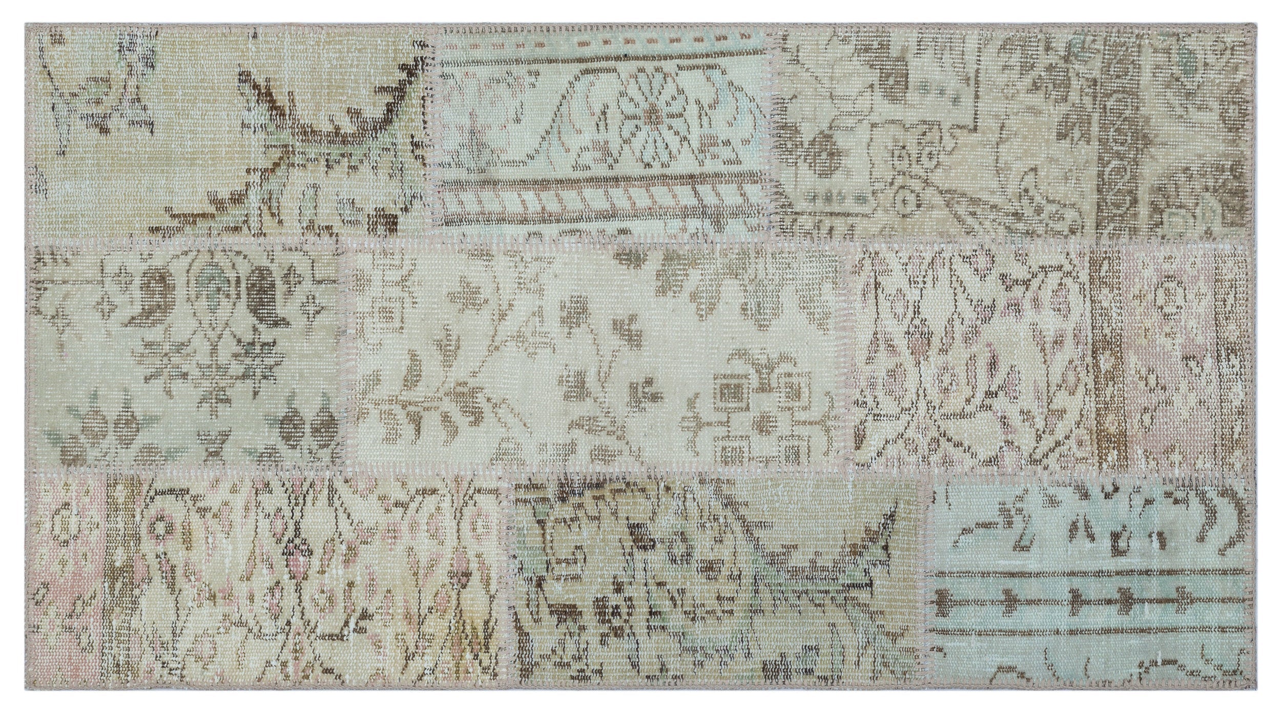 Iskece 26070 Beige Patchwork Wool Handmade Area Rug 2'7" x 4'11"